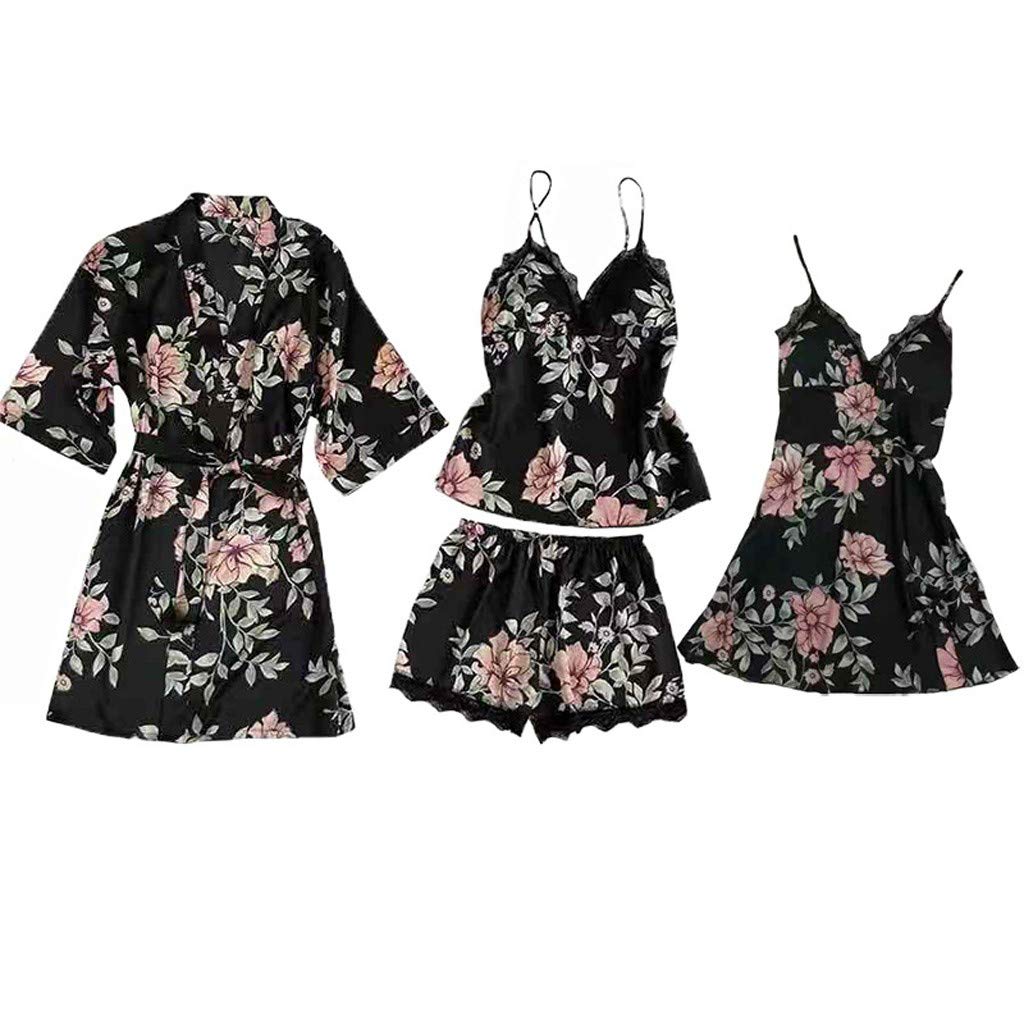 Luxury Satin Pajama Set for Women - 5 Pcs Sleepwear with Lace Trim for Bed & Lounge