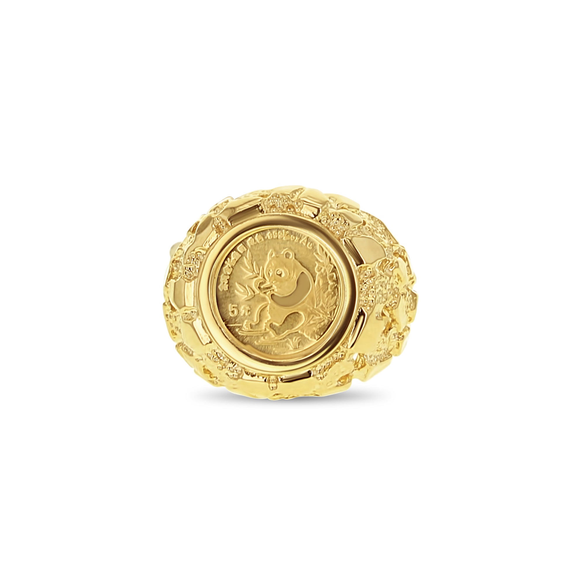 1991 Panda Coin 1/20oz Fine Gold Ring with 14K Yellow Gold Nugget Band - Perfect for Collectors, Gifts & Special Occasions