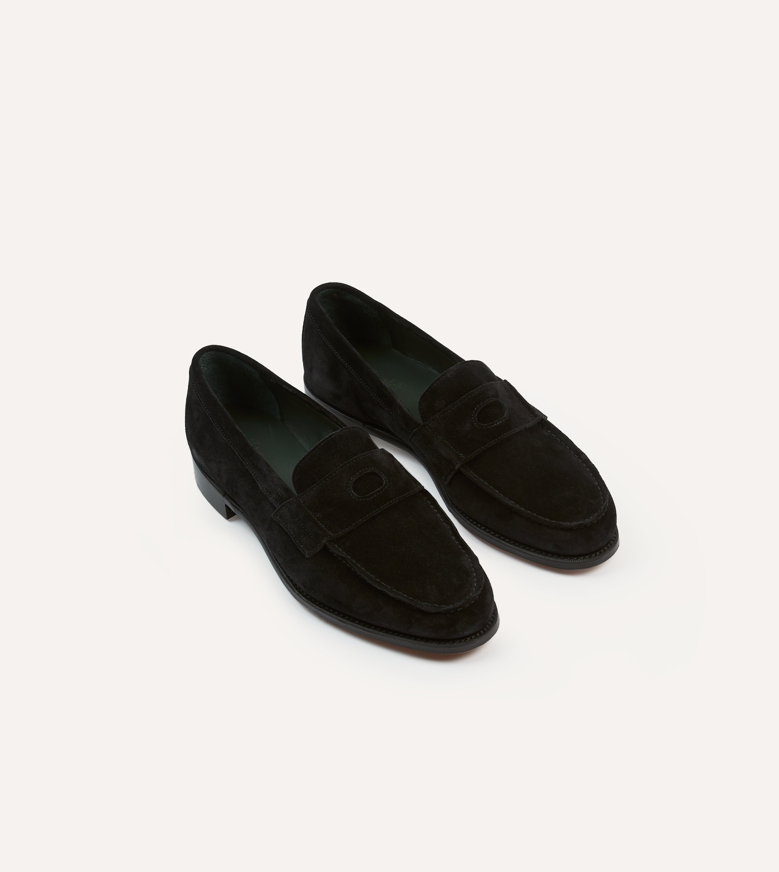 Drake's by A. Levine Men's Black Suede Penny Loafers - Goodyear Welted Charles Mk II Dress Shoes for Business & Casual Wear