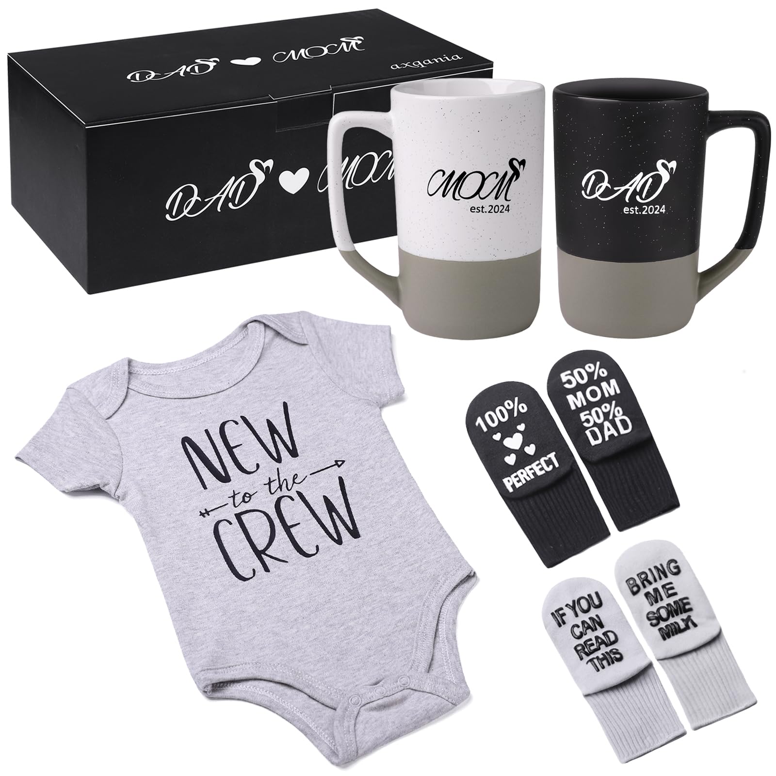 **Best Pregnancy Gifts for First-Time Moms & New Parents - 14 oz Mug Set with Onesie & Baby Socks - Thoughtful Gender Reveal & Baby Shower Gift for Couples - Perfect for Celebrating Motherhood & Parenthood**