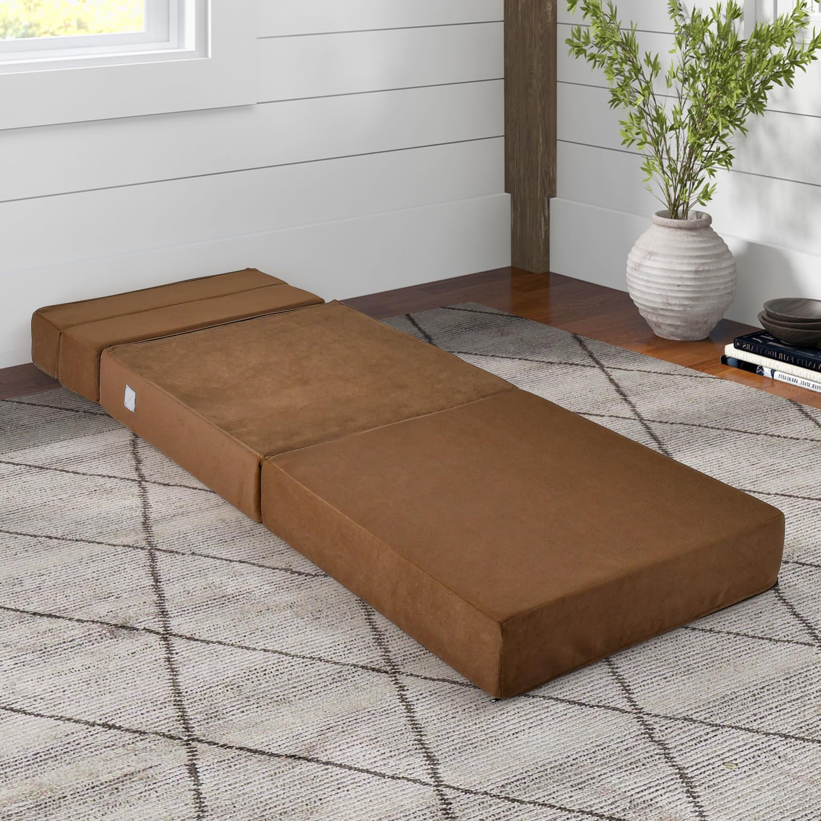 Casart Tri-Fold Sofa Bed - Portable Folding Foam Sleeper with Washable Cover, Guest Chaise Lounge & Padded Cushion - Coffee Color - Perfect for Small Spaces, Guest Rooms & Apartments