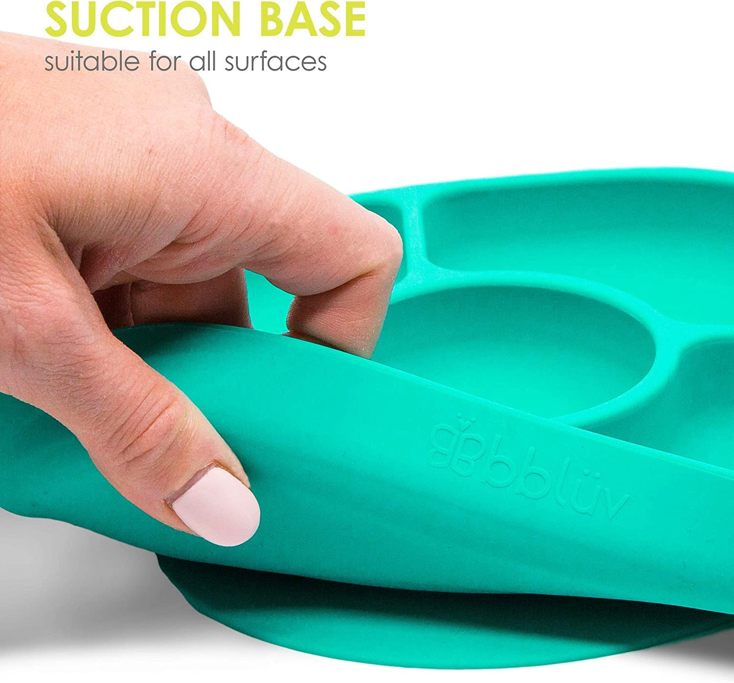 BBLÜV Yümi Silicone Suction Plate & Spoon Set for Babies - Non-Slip, Anti-Spill Feeding Dish with Spoon for Infants & Toddlers | BPA-Free, Microwave & Dishwasher Safe (Aqua Blue) | Perfect for Highchair, Travel & Mess-Free Mealtime