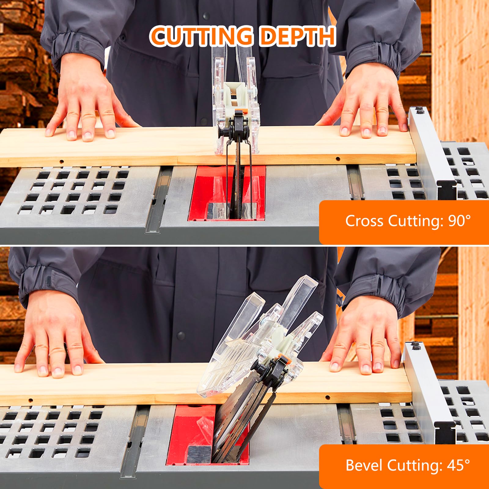 10-Inch Portable Table Saw 1800W 5000RPM with Stand - Safety Switch & Push Stick Included - 90° Cross Cut & 0-45° Bevel Cutting - Powerful Woodworking Tool for DIY Projects, Home Improvement, and Professional Carpentry