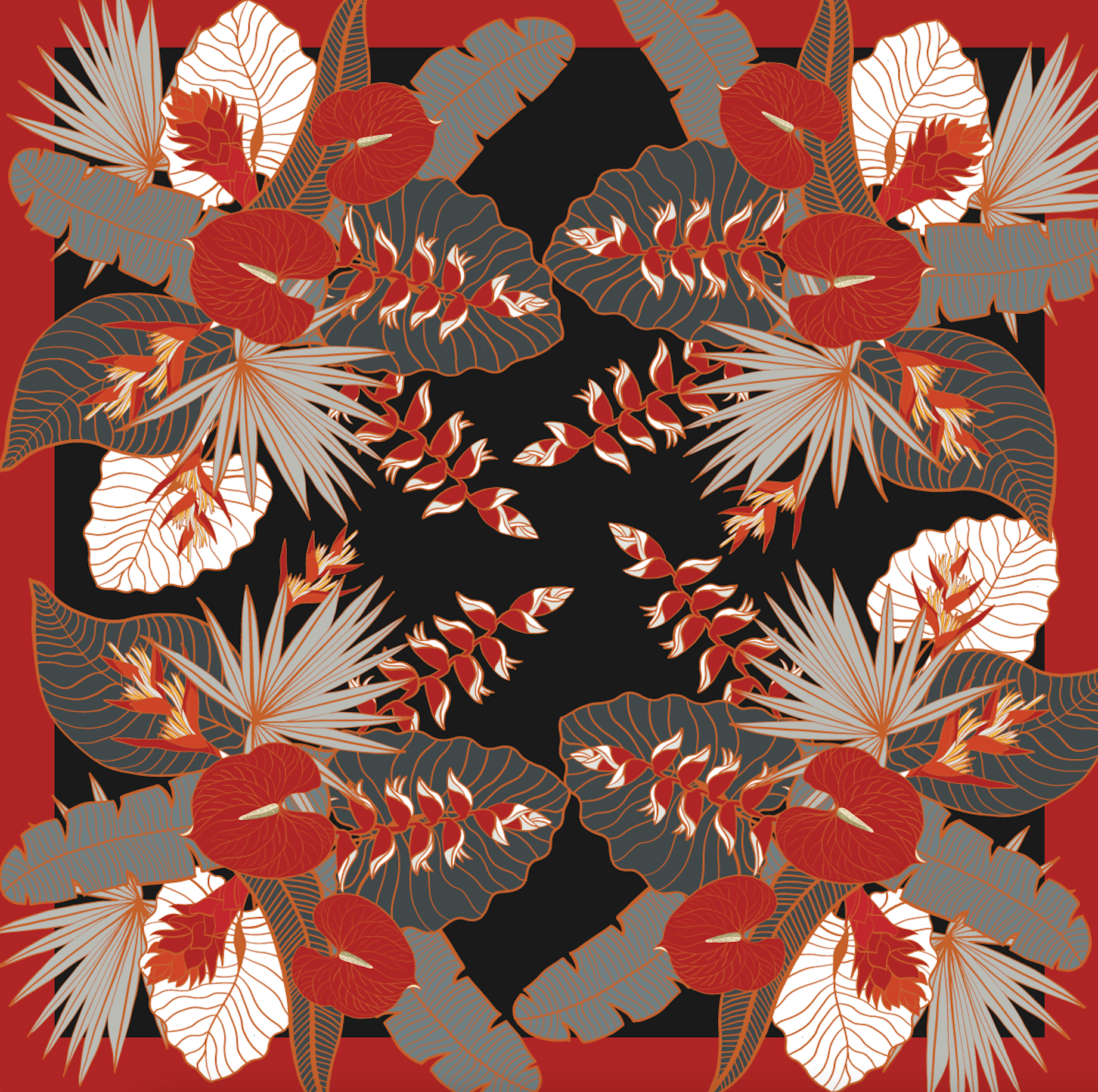 Stylish Tropical Print Silk Scarf for Women - Lightweight Fashion Accessory for Beach Parties, Summer Outfits & Vacation Essentials