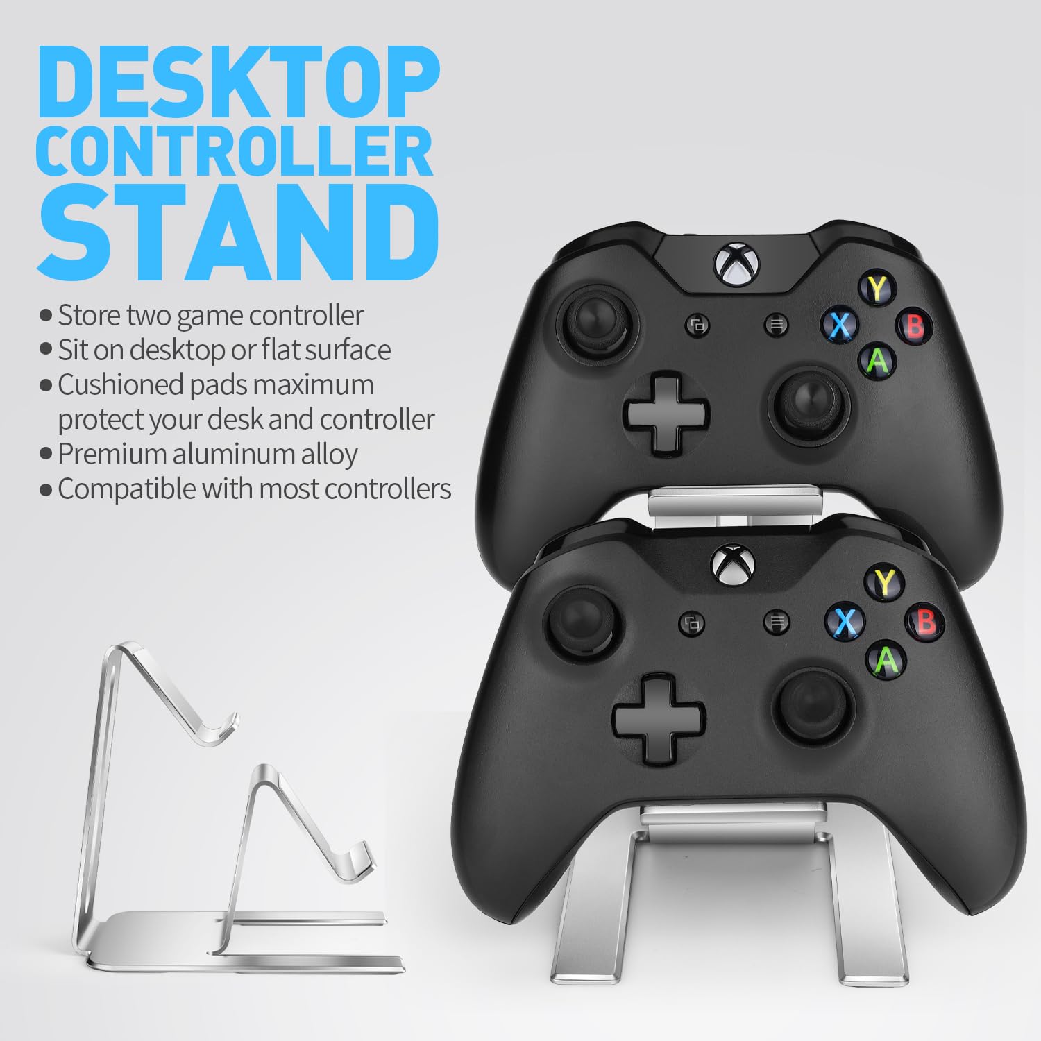2-Tier Universal Aluminum Controller Holder - Gaming Accessories Stand for Xbox Series X/S, Elite 2, PS5, PS4, PS3 & Switch Pro - Perfect Desk Organizer for Gamers (Great Gift Idea for Gaming Enthusiasts) - Ideal for Game Room Setup, Streaming Station & Clutter-Free Gaming Desk