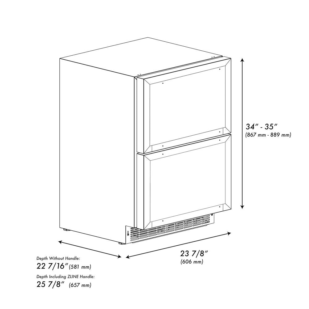 ZLINE 24 Inch Stainless Steel Outdoor Rated Dual Refrigerator Drawer - Panel Ready Doors (RDSPO 24) - Perfect for Outdoor Kitchens, Patio Bars & Entertaining Areas