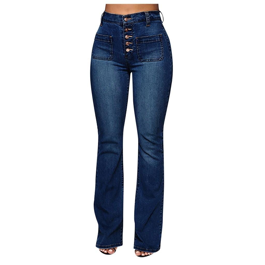 **AIOUIOS Women's Flare Bell Bottom Jeans - High Waisted 70s Vintage Denim Pants for Retro & Boho Outfits | Perfect for Casual, Party & Festival Wear**