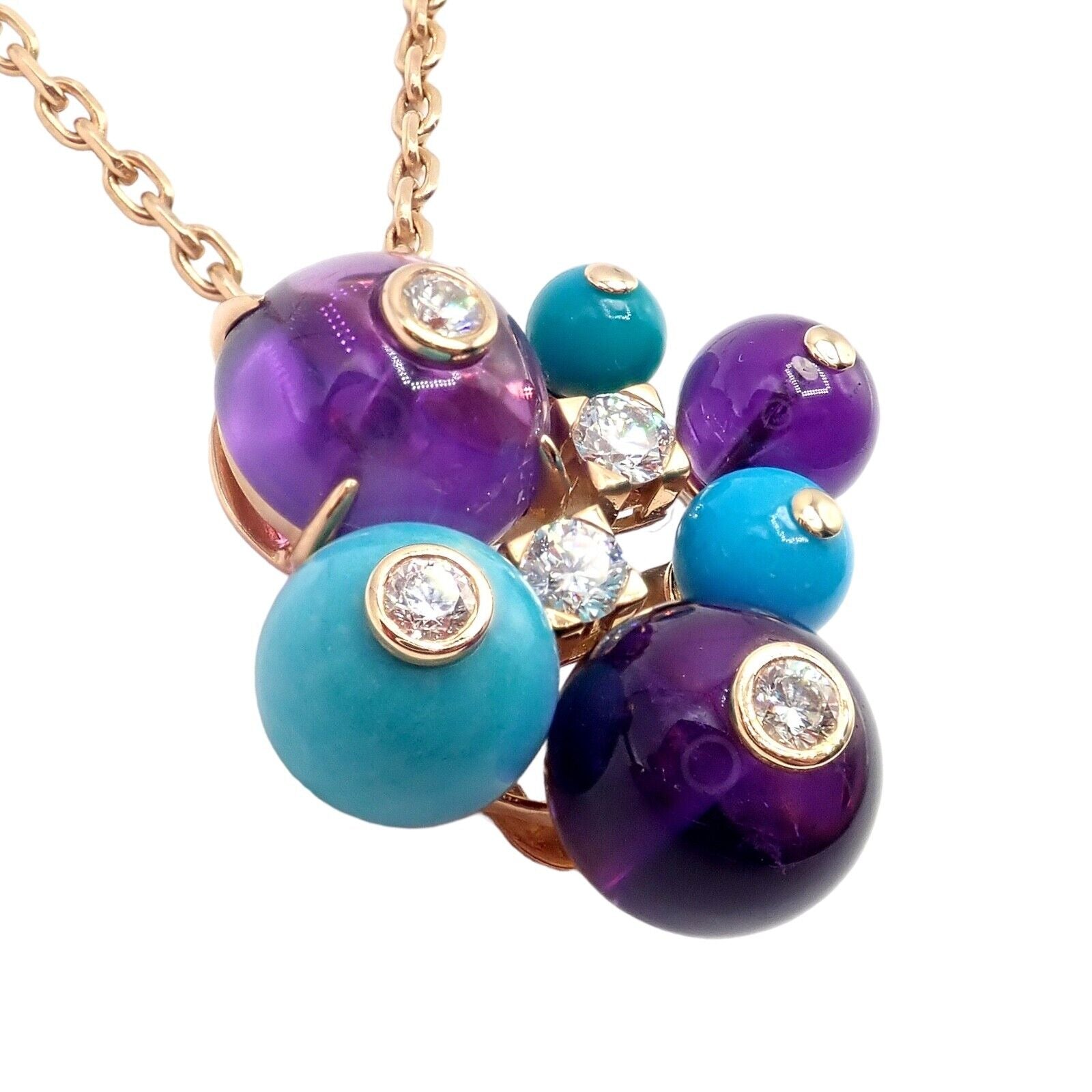 Authentic Cartier 18k Rose Gold Turquoise Diamond Delices De Goa Necklace - Luxury Jewelry for Women, Perfect for Weddings, Parties & Special Occasions