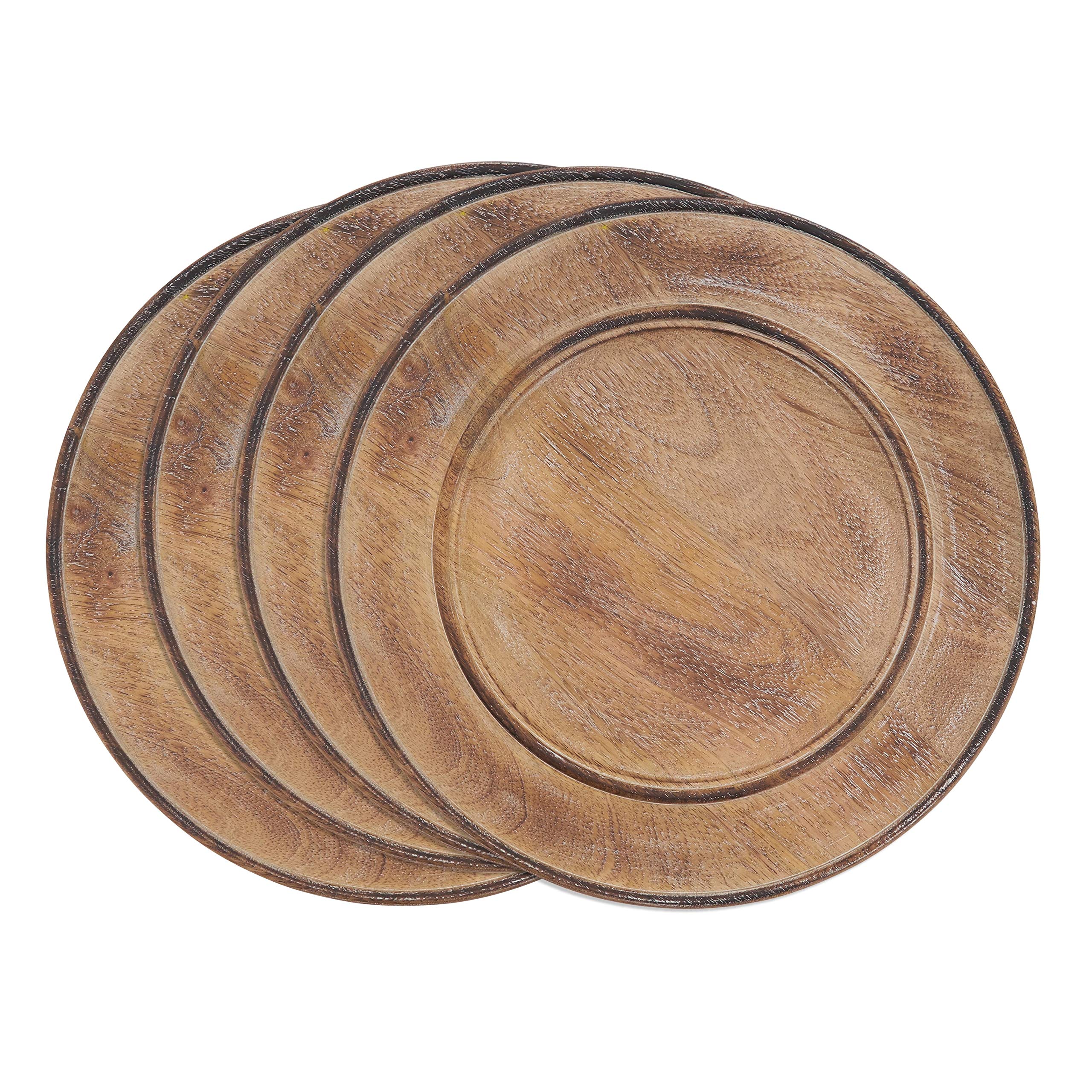 Wooden Charger Plates Set of 4 - Tan Wood Decorative Dinner Plates for Wedding, Party & Formal Dining Table Decor