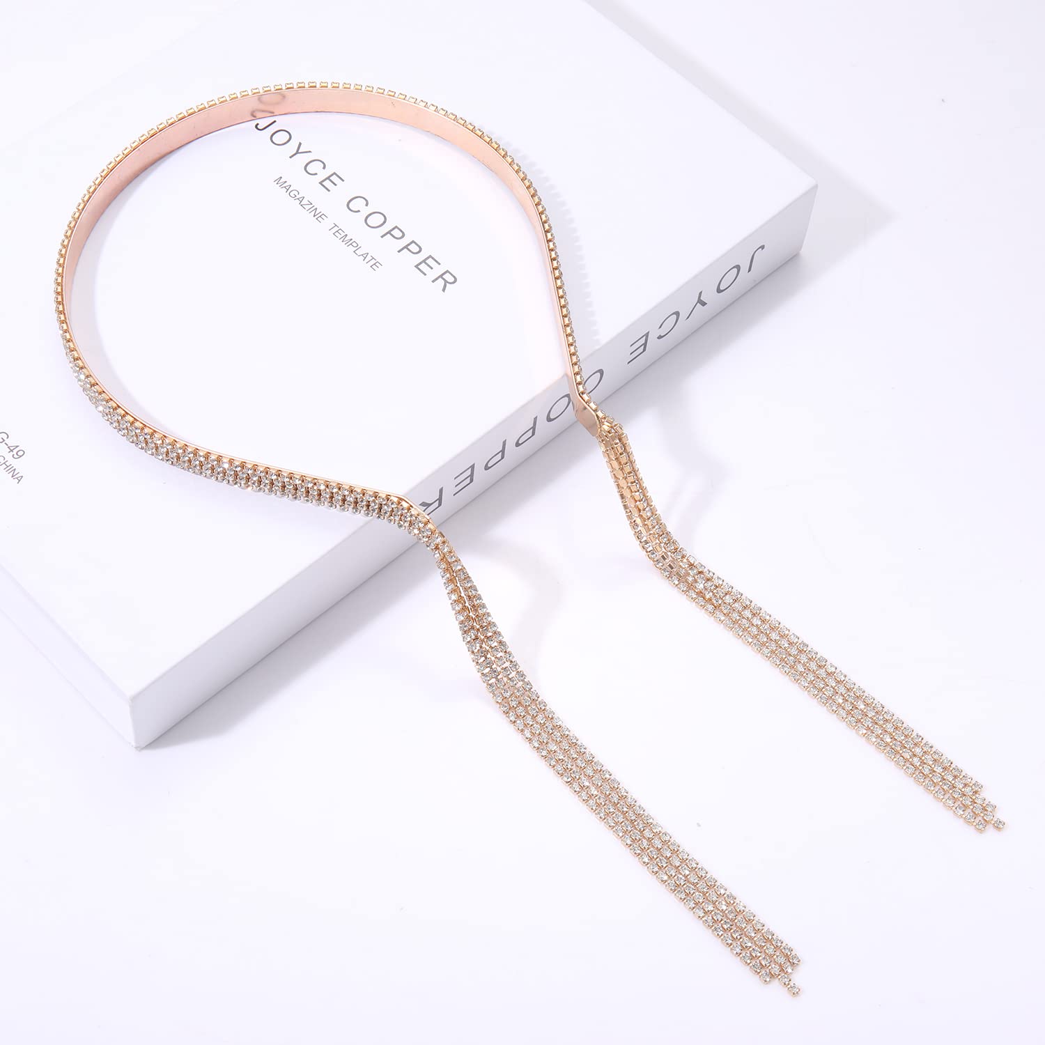 Sparkly Crystal Headbands for Women & Girls - Gold Rhinestone Chain Tassel Hair Hoop with Fake Earrings | Elegant Wedding, Bridal, Prom & Party Hair Accessories