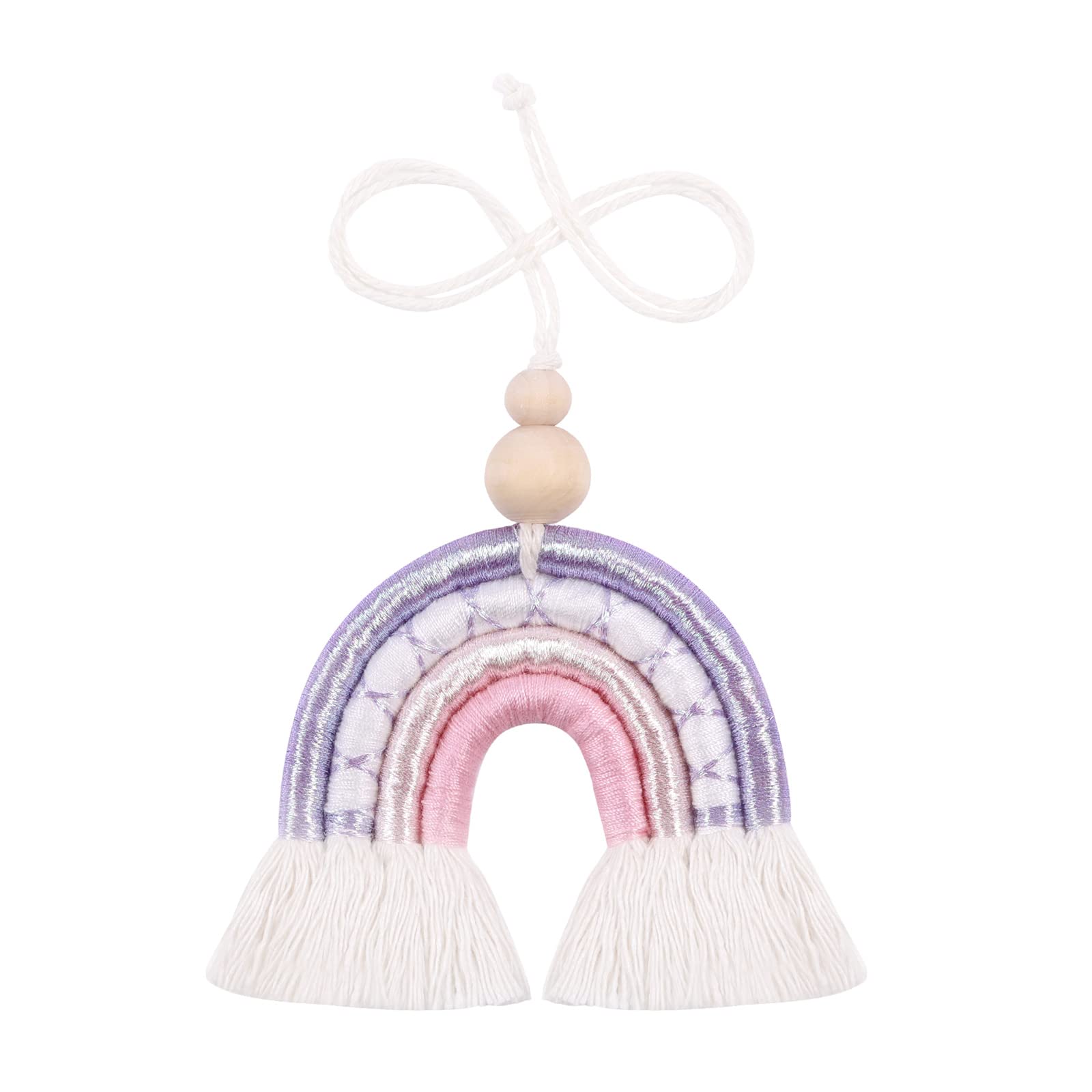 LUTER Handmade Macrame Rainbow Car Charm - Colorful Essential Oil Diffuser with Wooden Beads for Rear View Mirror, Home & Wall Decor (Color 4) | Perfect for Aromatherapy, Car Freshener & Boho Style Decorations