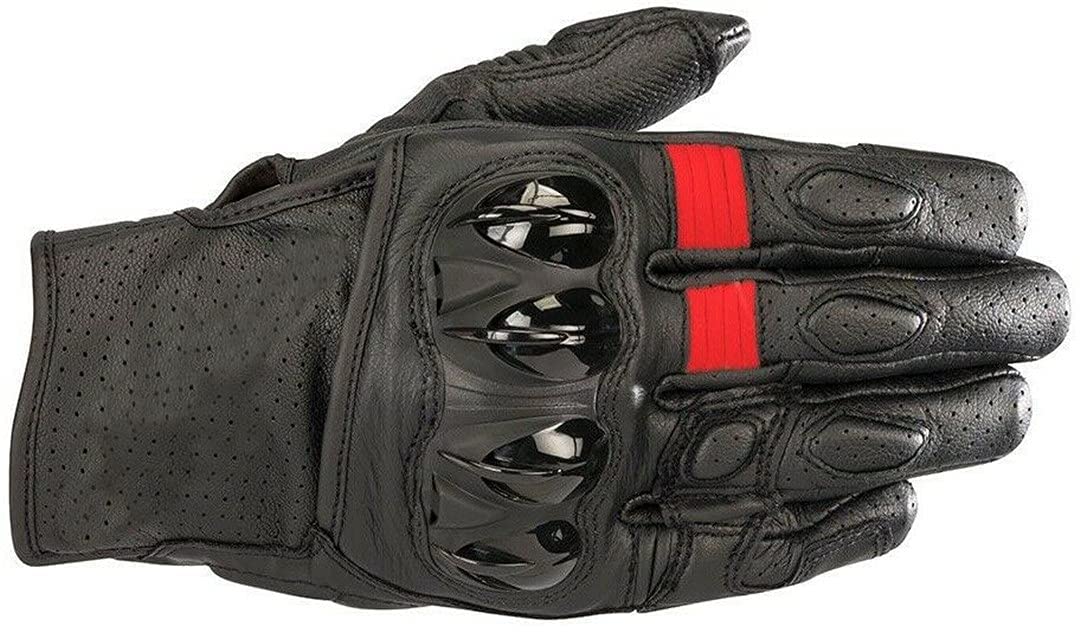 NICETOW Racing Gloves - Red/Black Leather Motorcycle Riding Gloves for Men & Women - Breathable & Protective Short Gloves for Street Biking, Motocross & Track Racing