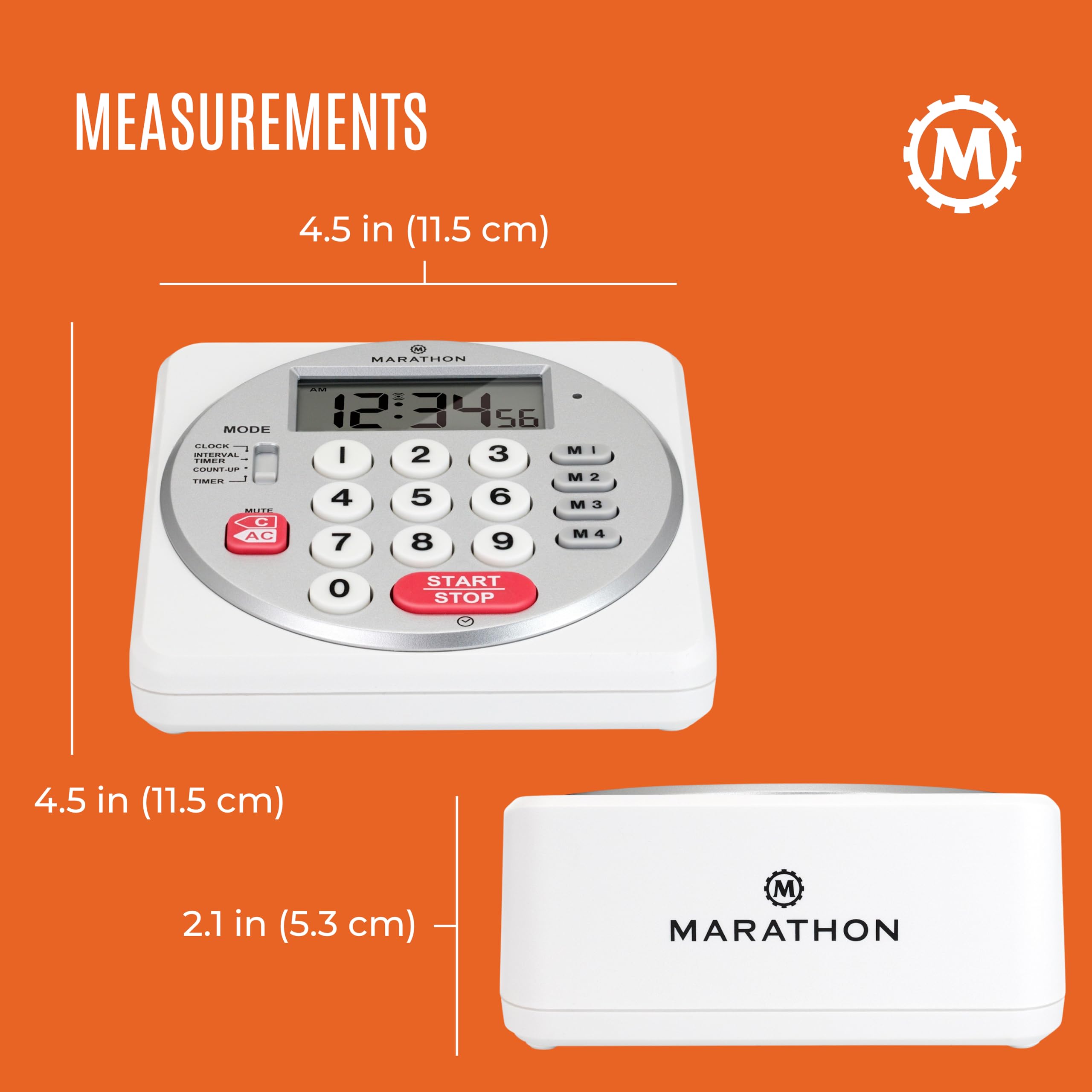 Marathon 100-Hour Digital Countdown Timer with Large LCD Display - Loud Alarm, Clock Function - Includes 2 AA Batteries - Perfect for Kitchen Cooking, Classroom, Office Meetings & Sports Training