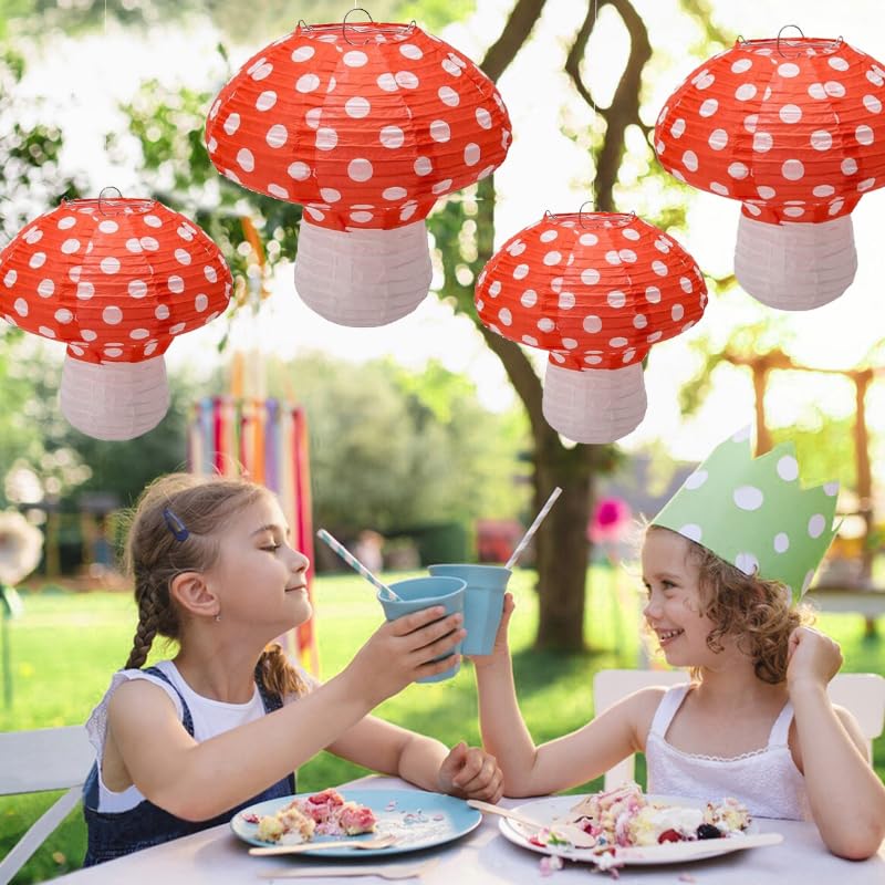 6 Pieces Mushroom Paper Lanterns - Red 8&12 Inch Fairy Party Decorations, Hanging Lanterns & Table Centerpieces for Forest Jungle Wonderland Theme Birthday, Baby Shower, Garden Wedding, Nursery Room Decor - Perfect for Boho Outdoor Party, Kids Room, Fairy Tale Themed Events