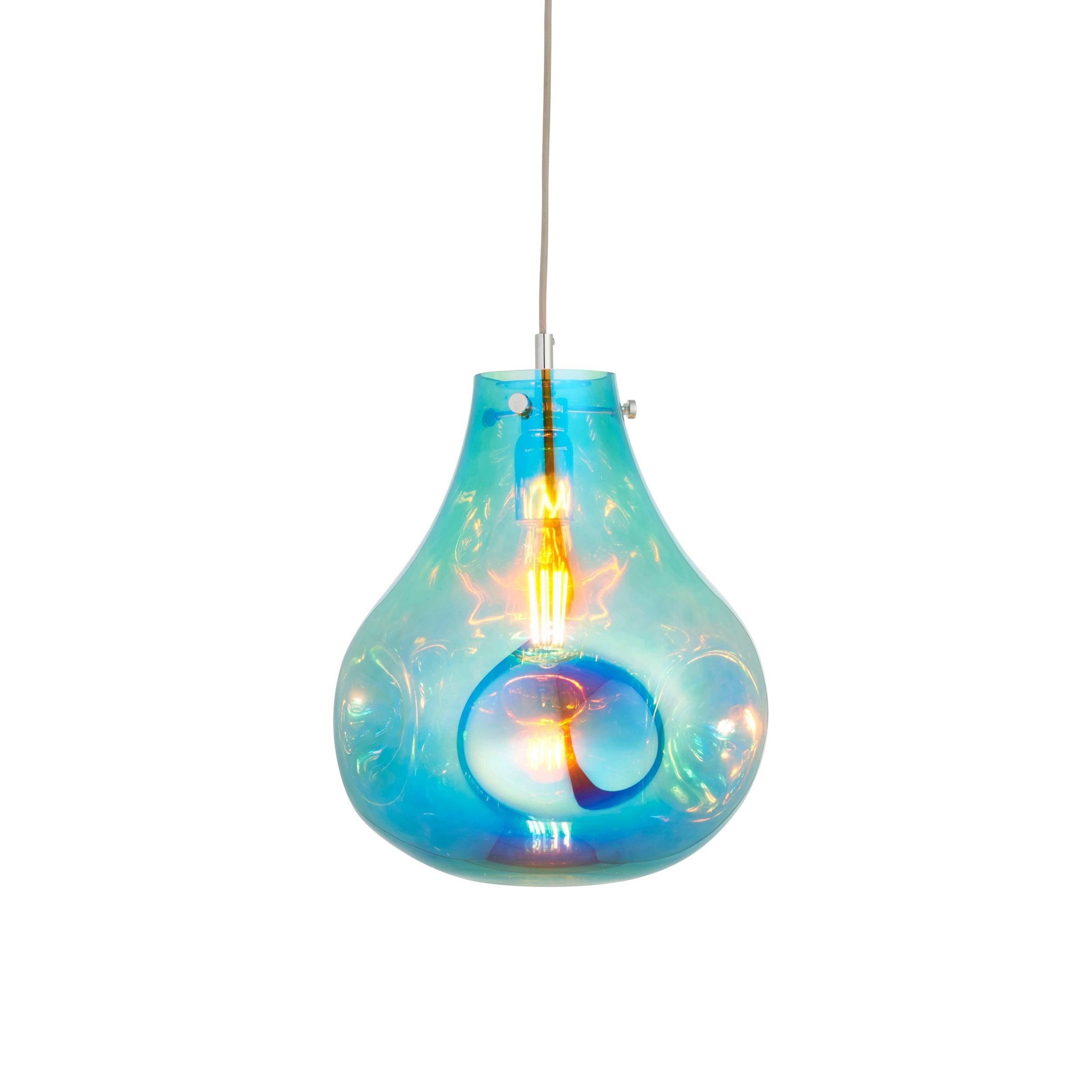 Stylish Dazzle Large Blown Glass & Chrome Pendant Light Fixture - Modern Ceiling Lighting for Dining Room, Kitchen Island, or Living Room Decor