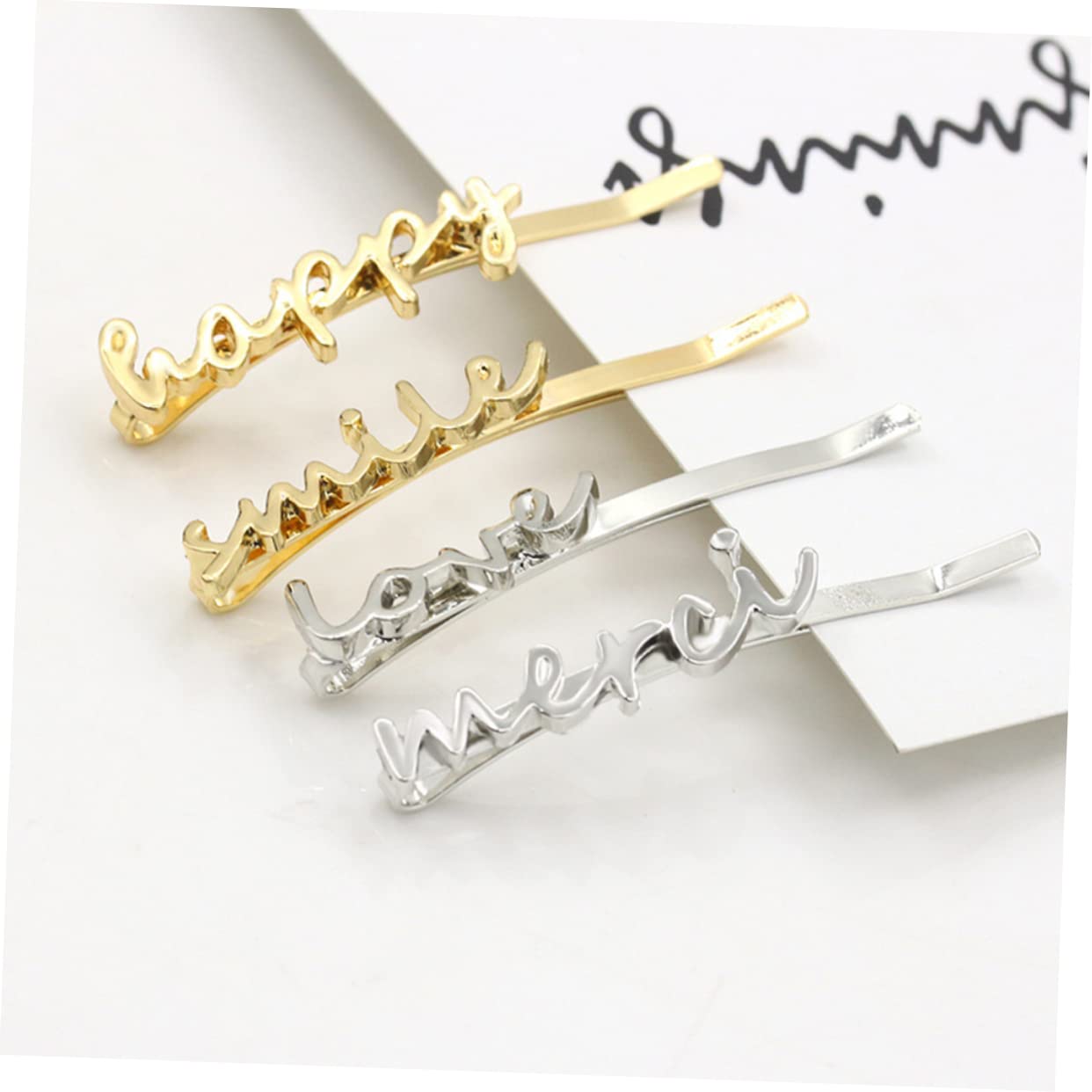 ESBANT 4pcs Alloy Hair Clips for Women & Girls - English Letter Bobby Pins, Simple Hair Accessories for School, Work & Everyday Use - Perfect Hair Ties for Ladies & Students