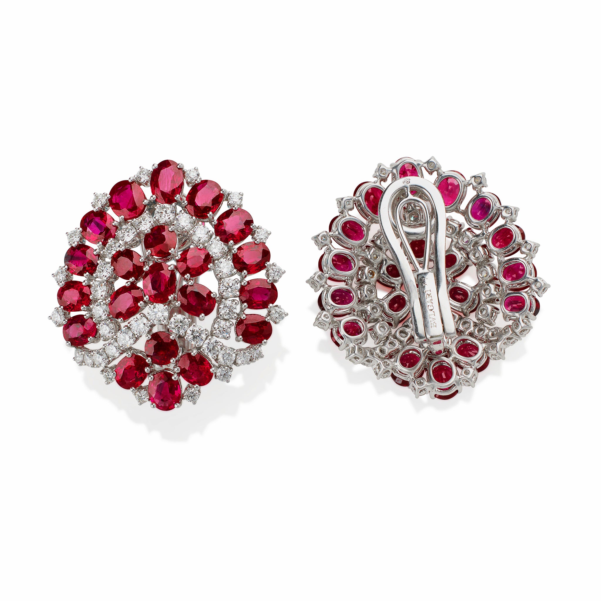 Vintage Bulgari Roma 1960s Burma No Heat Ruby & Diamond Clip-On Earrings | Luxury Antique Jewelry for Weddings, Galas & Special Occasions