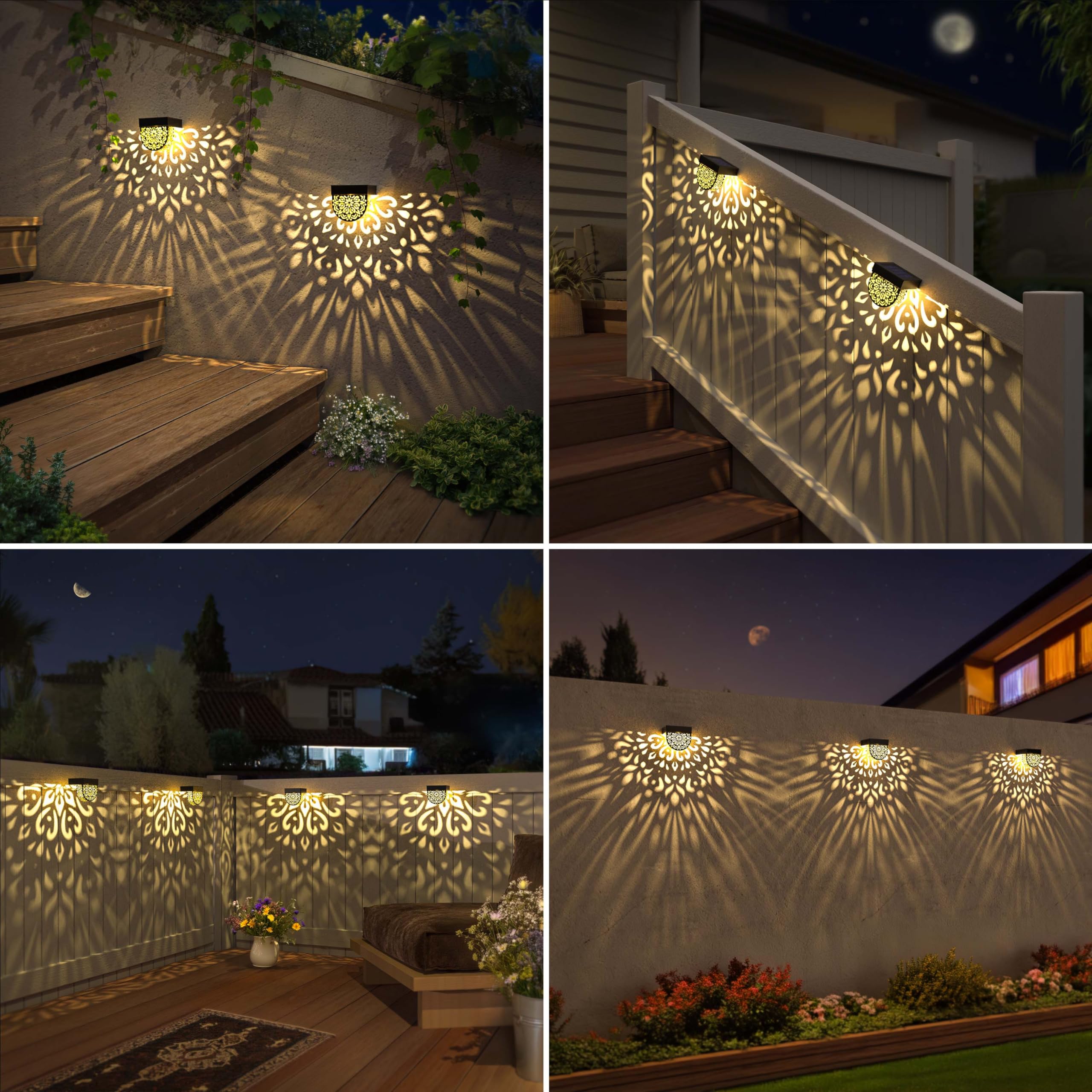 6 Pack Solar Fence Lights - Waterproof LED Outdoor Solar Deck Lights for Steps, Walls & Front Door Decor - Solar Powered Landscape Lighting for Garden, Pathway & Patio