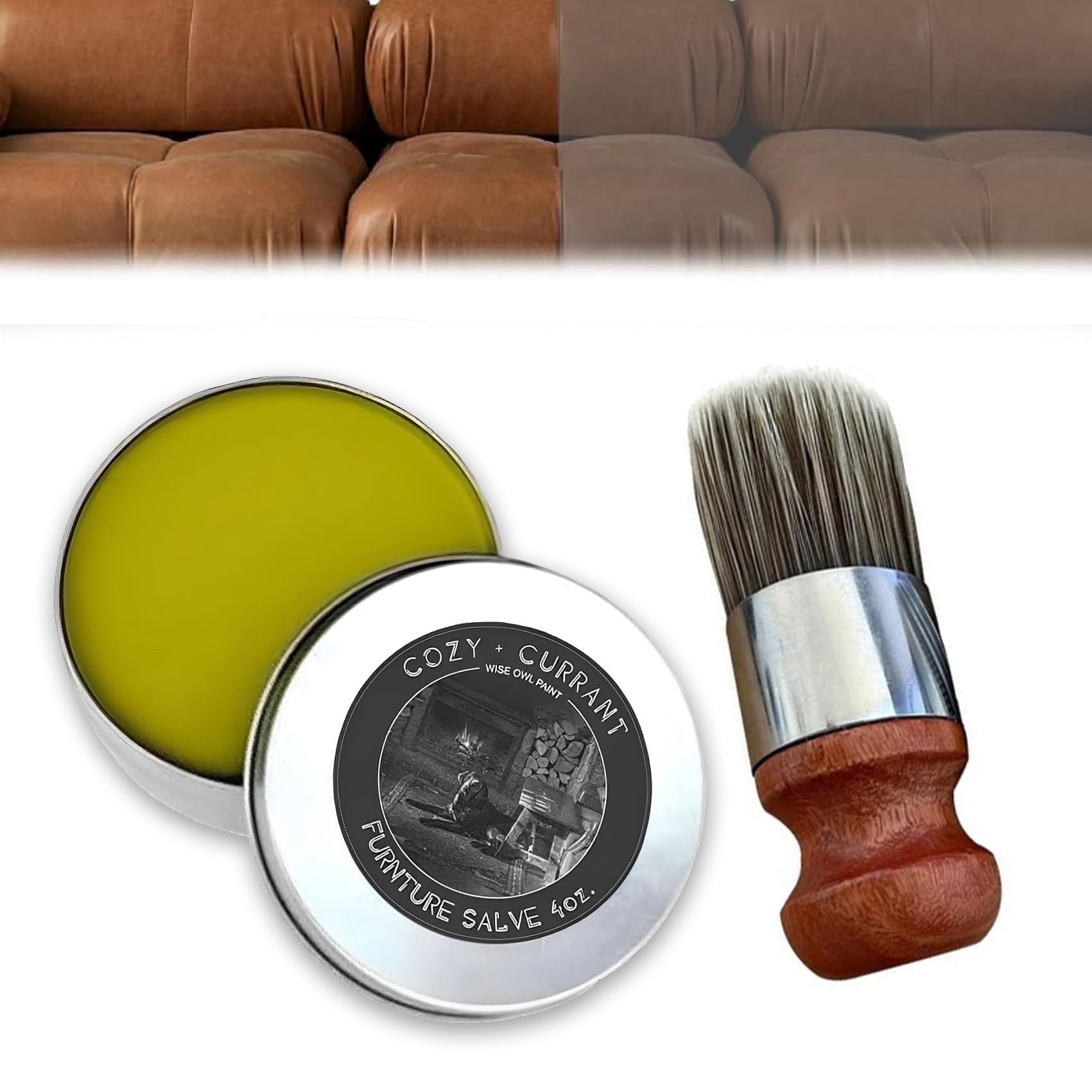 Premium Leather & Furniture Repair Salve with Applicator Brush - Prevent Dryness & Cracks | Safe, Quick Leather Conditioner for Couches, Bags, Shoes & More (1 Set) - Perfect for Home & Auto Leather Care