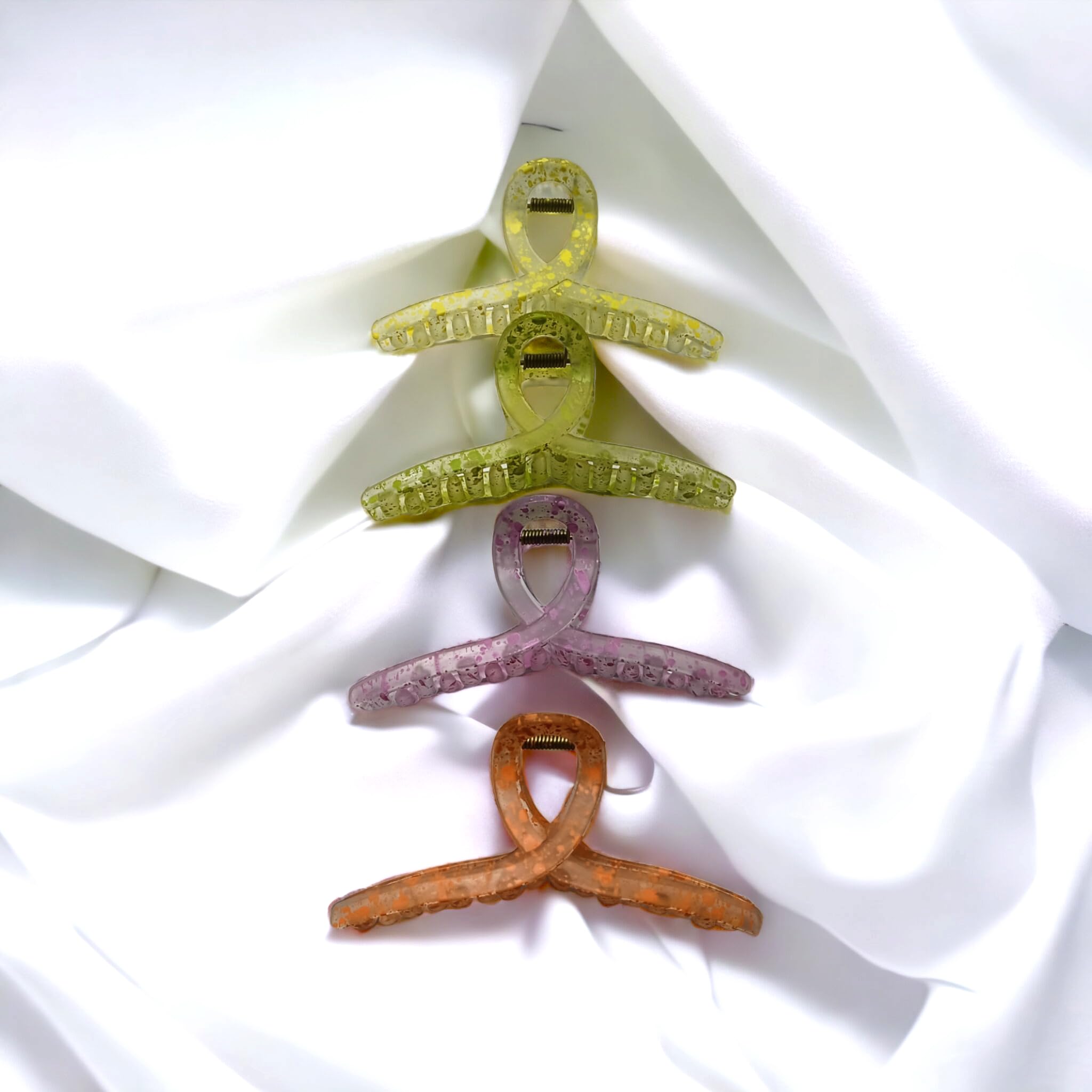 KK CREATIONS ICE SHADE PRINTED Hair Claw Clips for Women - 4 Pack Strong Hold Barrettes, Jaw Clips for Thick & Long Hair - Perfect for Ponytails, Buns & Everyday Hairstyles - White Hair Accessories for Women and Girls
