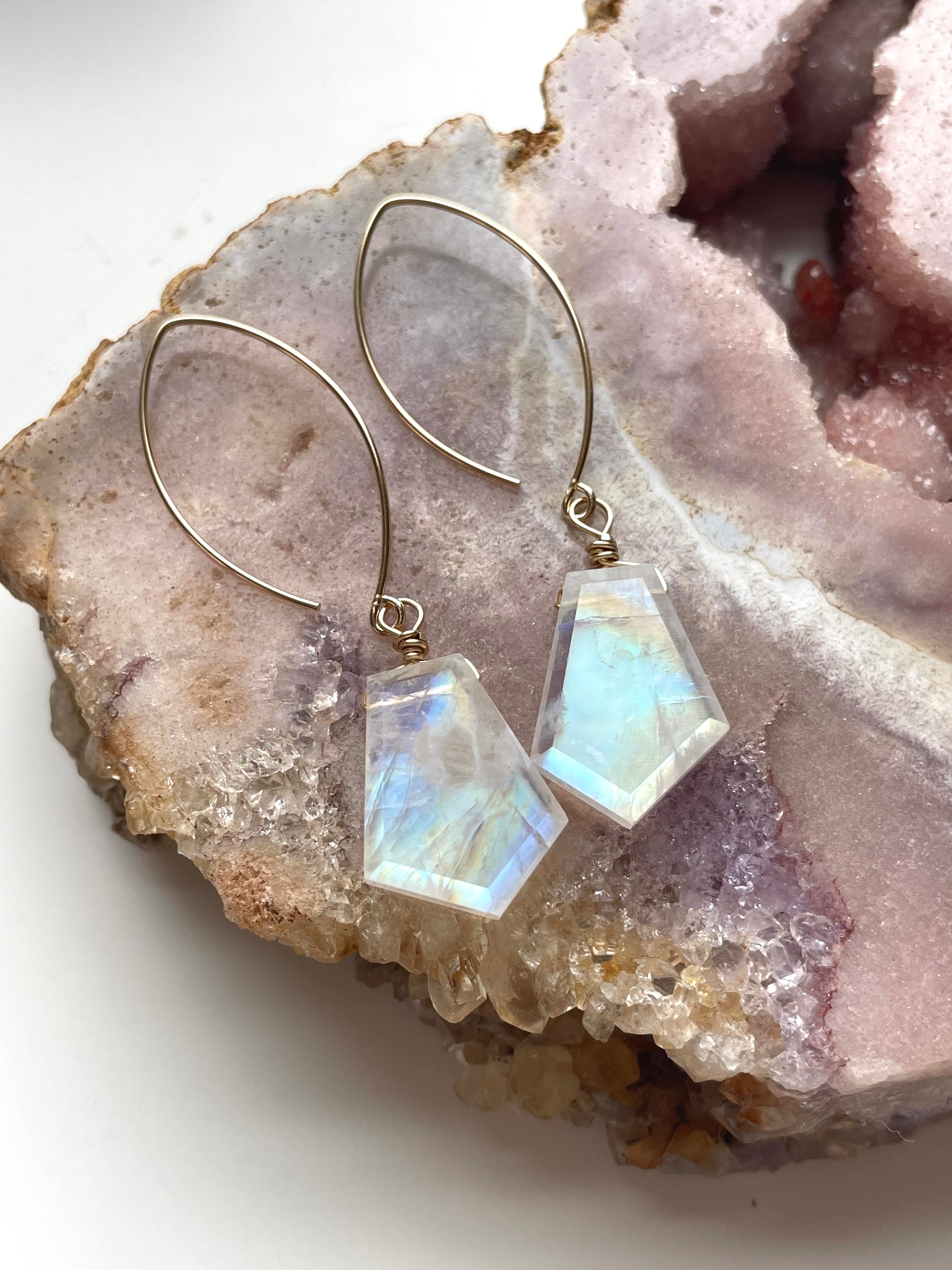 Rainbow Moonstone Drop Earrings - 14K Gold June Birthstone Jewelry for Women - Perfect for Weddings, Parties & Special Occasions