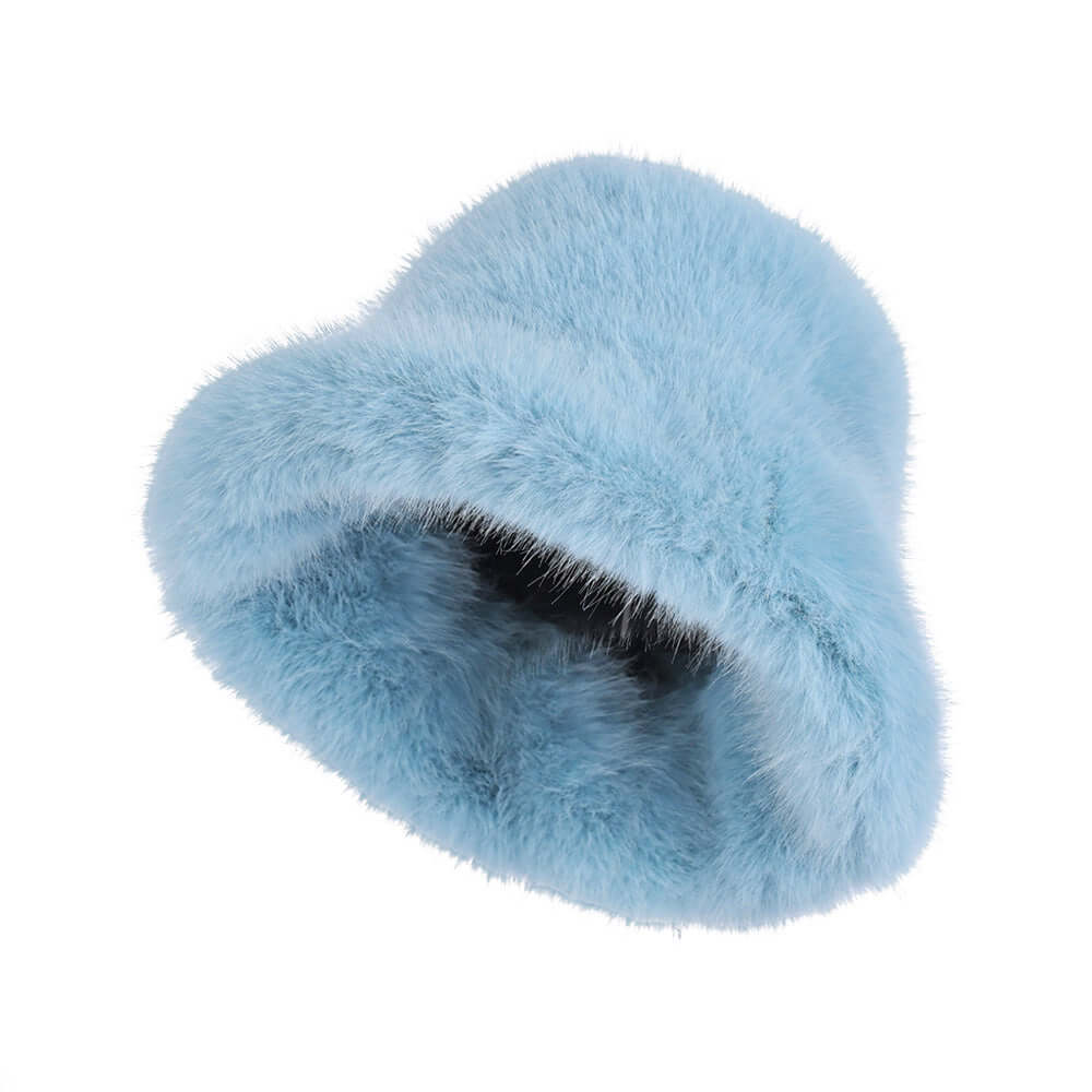 Cozy Teal Winter Fluffy Faux Fur Bucket Hat for Women - Soft Warm Winter Hat for Cold Weather, Outdoor Activities & Fashion Accessories