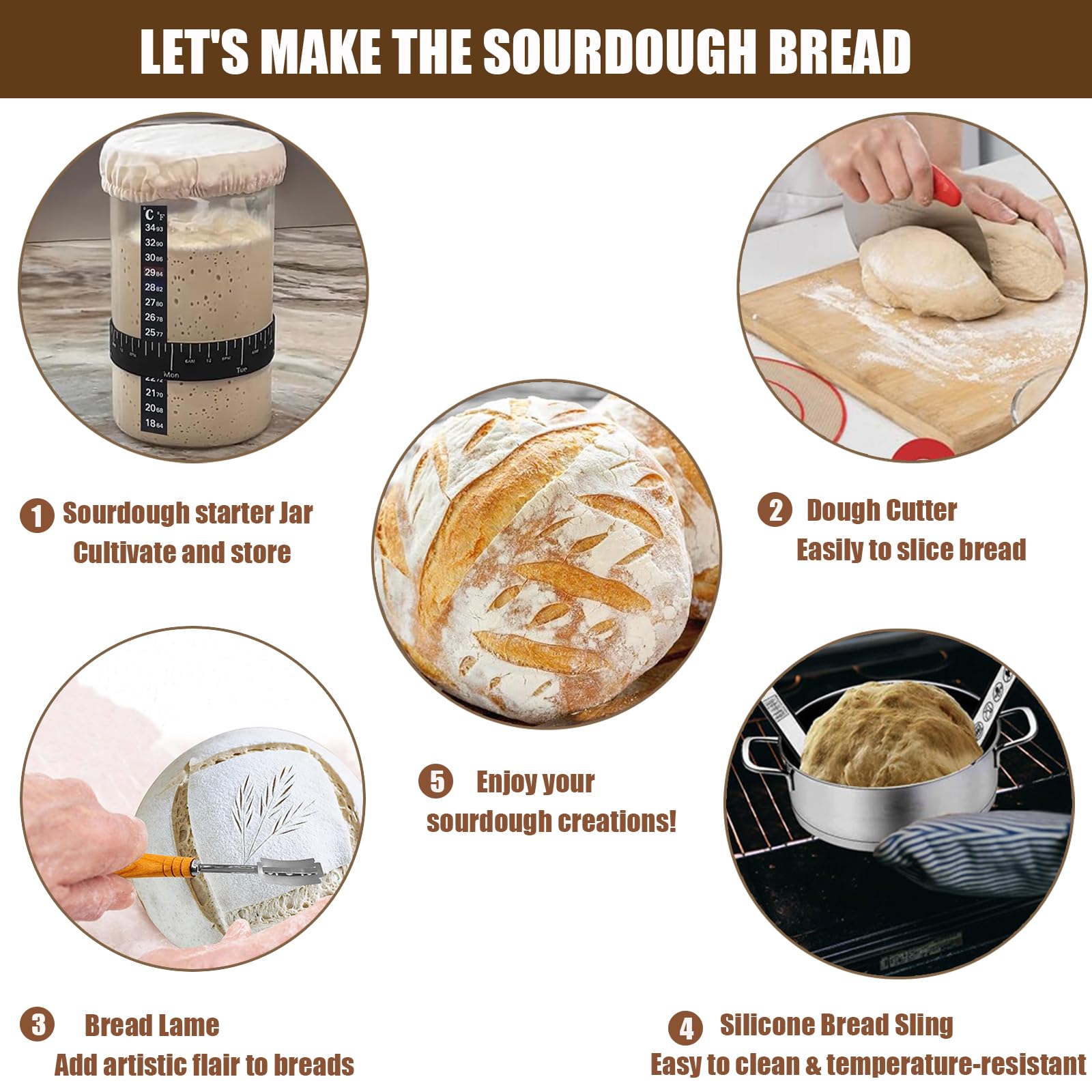 **Sourdough Starter Kit for Beginners - Glass Jar, Silicone Bread Sling, Bread Lame & Baking Supplies - Perfect for Homemade Sourdough Bread, Artisan Baking & Gifts**    *(Use: Ideal for home bakers, sourdough enthusiasts, and DIY bread-making gifts!)*