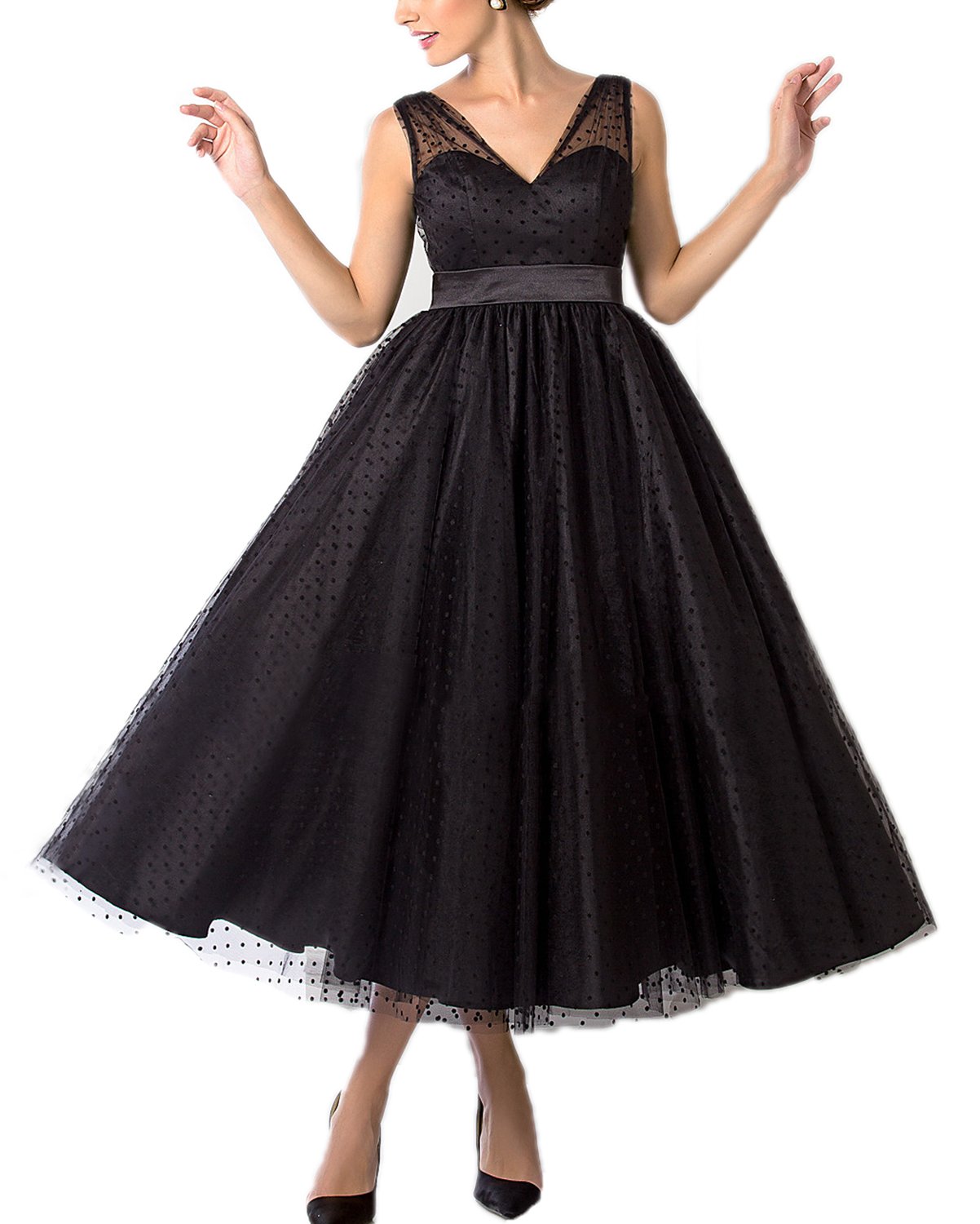 Elegant V-Neck Tulle Prom Dress for Women | Tea-Length Formal Evening Gown | Perfect for Homecoming, Prom Night & Special Occasions