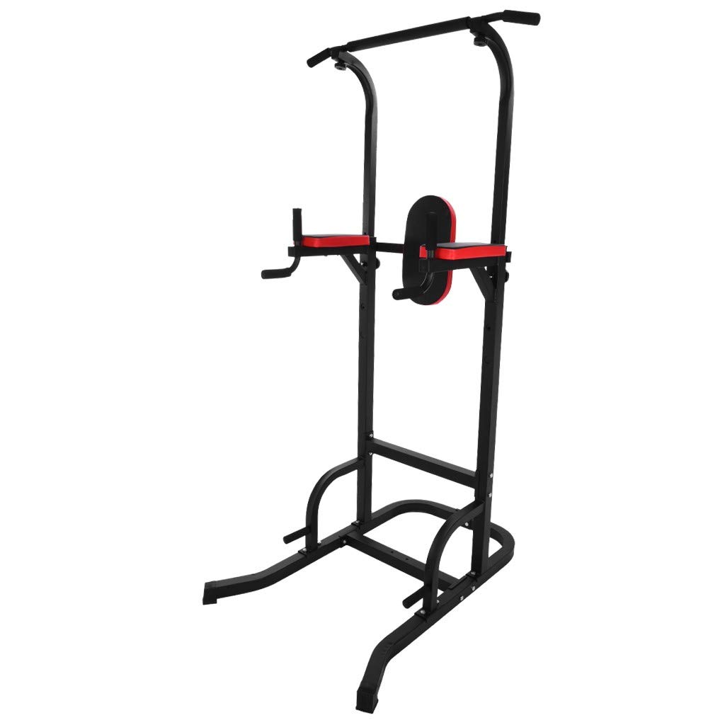 Adjustable Power Tower with Resistance Bands - Dip Station, Pull Up Bar & Strength Training Equipment for Home Gym (Black) - Perfect for Full-Body Workouts, Muscle Building & Home Fitness Training