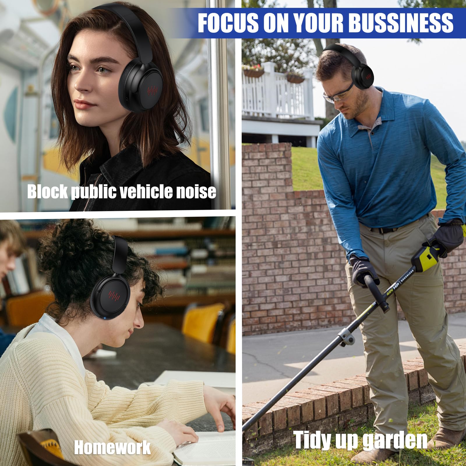 Premium Hybrid Active Noise Cancelling Wireless Headphones with Deep Bass - Bluetooth Over Ear Headset with Built-in Mic, Foldable Lightweight Design for iPhone 16 Pro Max & Galaxy S24 - Perfect for Travel, Home Office & Commuting