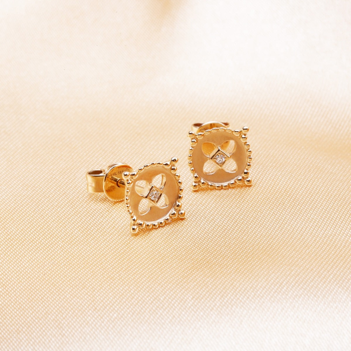 14K Yellow Gold Beaded Circle Stud Earrings for Women - Elegant Dainty Jewelry for Everyday Wear, Gift Giving & Special Occasions