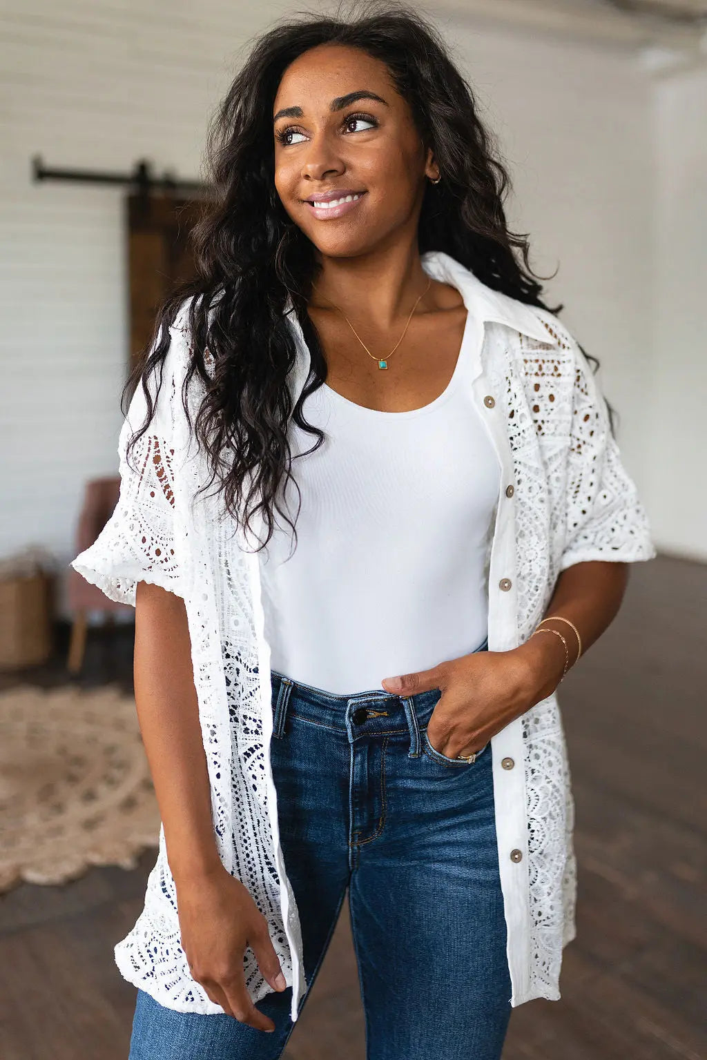 Elegant Lace Button Down Shirt for Women - Boho Chic Blouse with Floral Embroidery | Perfect for Casual Outings, Date Nights & Office Wear