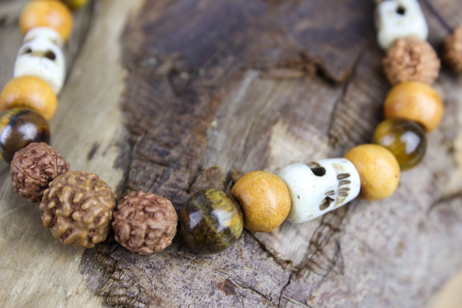 Calming Tiger Eye and Skull Bracelet for Men - Natural Stone Beaded Adjustable Wristband for Stress Relief, Meditation & Spiritual Protection | Perfect Boho Gift for Yoga, Mindfulness & Everyday Wear