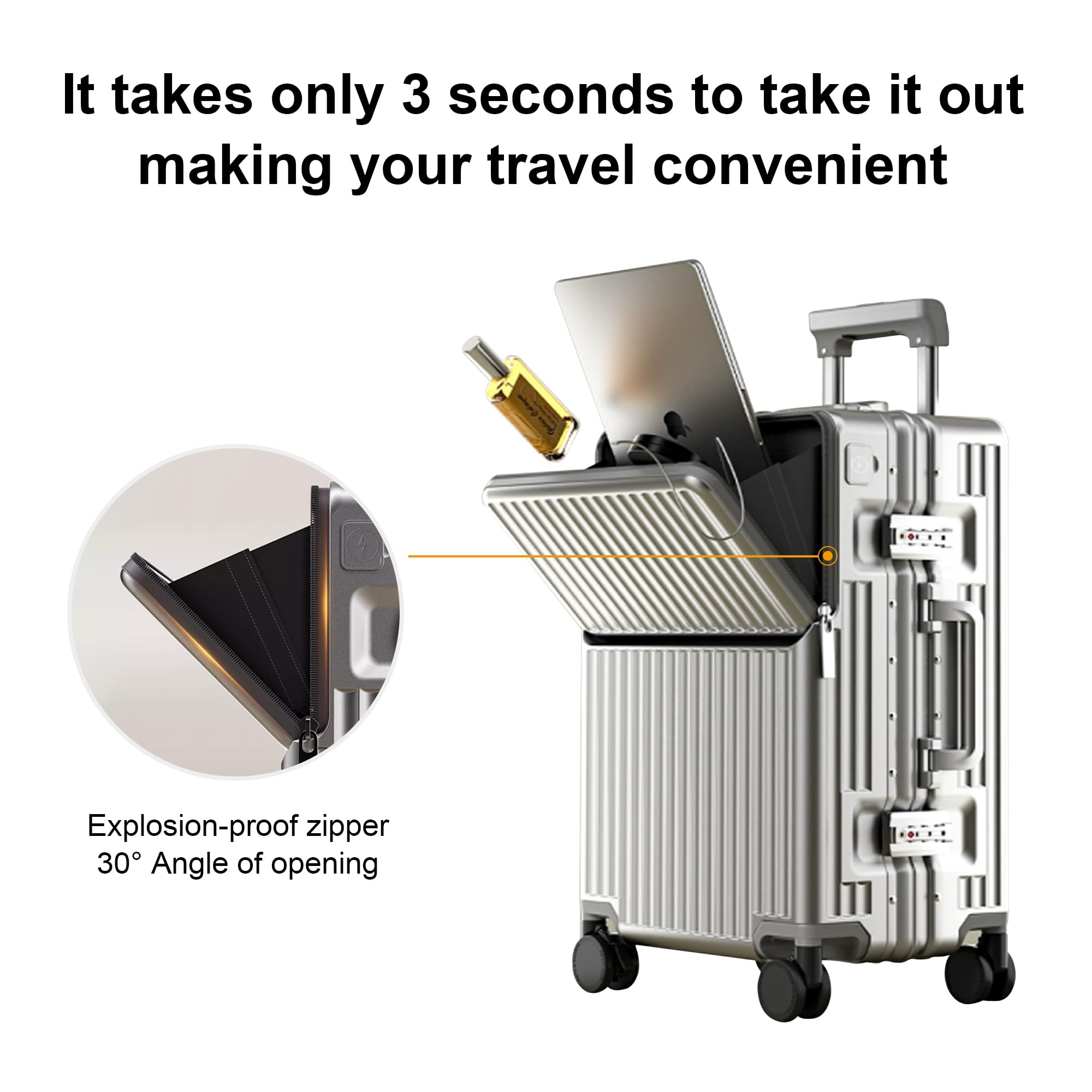 20 Inch Expandable Polycarbonate Aluminum Hard Shell Carry-On Suitcase with 360° Spinner Wheels - Zipperless Luggage for Business Travel & Weekend Getaways
