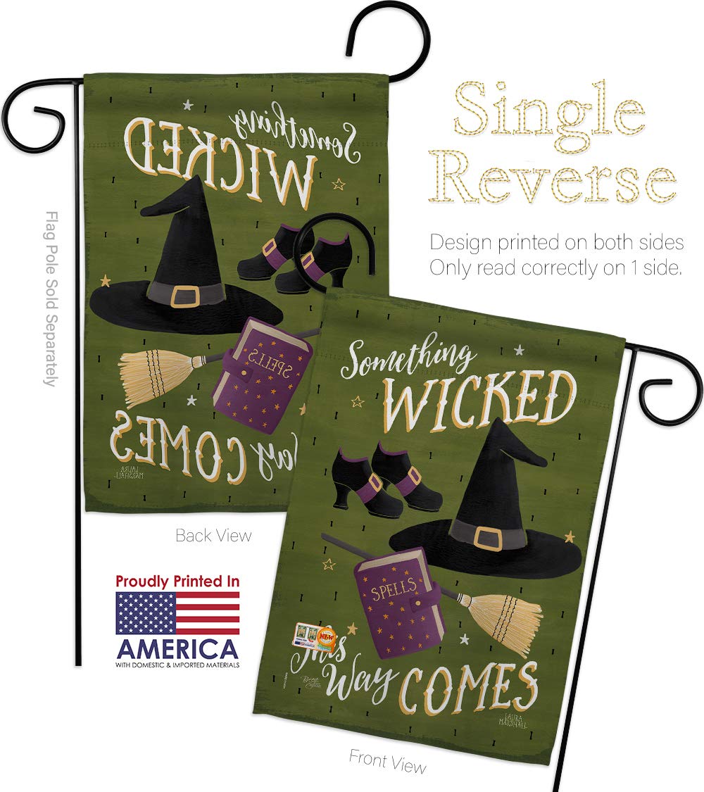 Halloween Garden Flag - Spooky Witch Trick or Treat Decor with Black Cat & Pumpkin - Fall & Autumn Yard Banner (13x18.5 Inch) - Made in USA | Perfect for Front Porch, Halloween Party & Seasonal Home Decoration