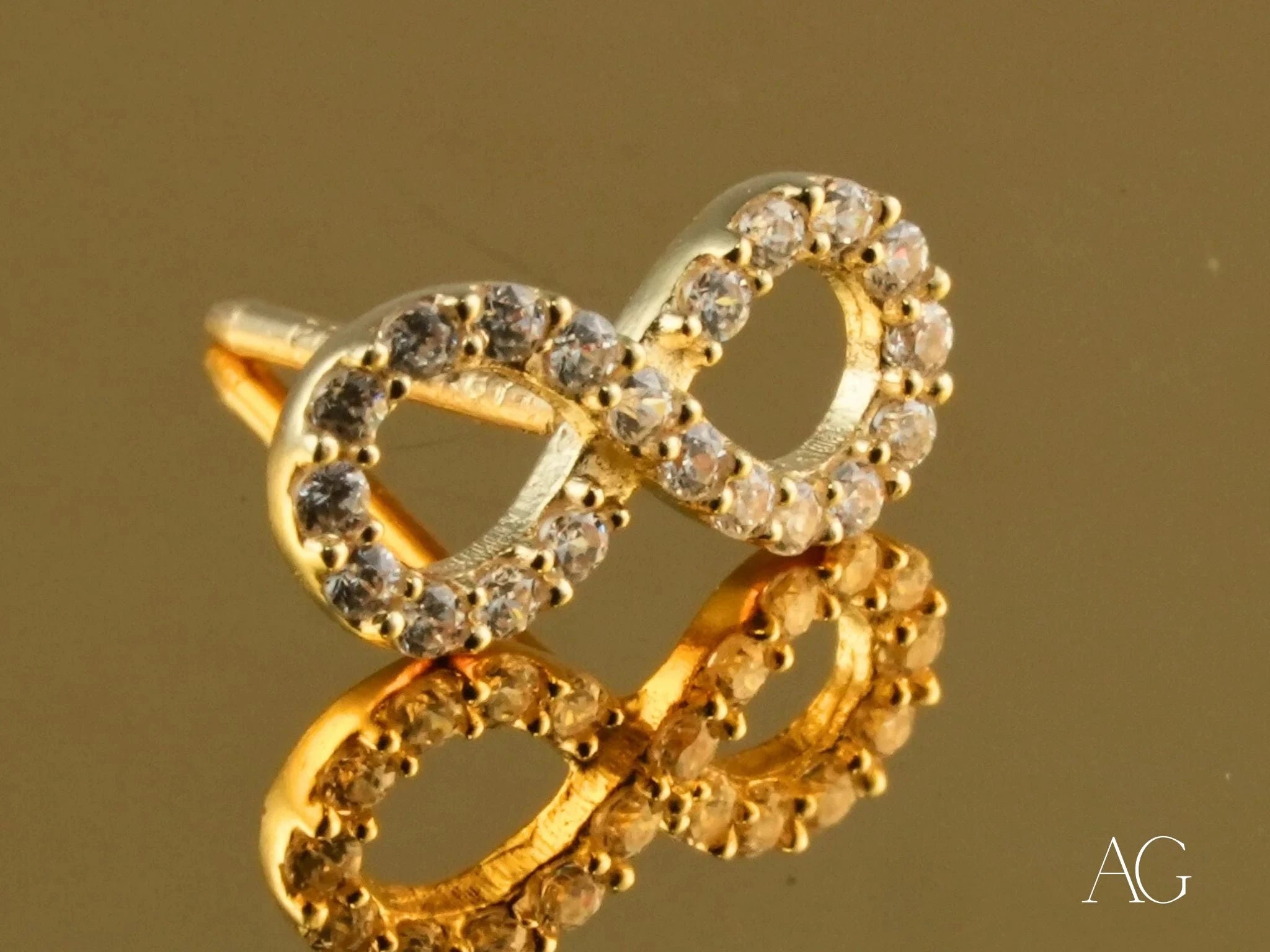 Eternal Spark – 18K Gold Plated Infinity Cubic Zirconia Stud Earrings for Women, Gift for Anniversary, Wedding, Valentine's Day