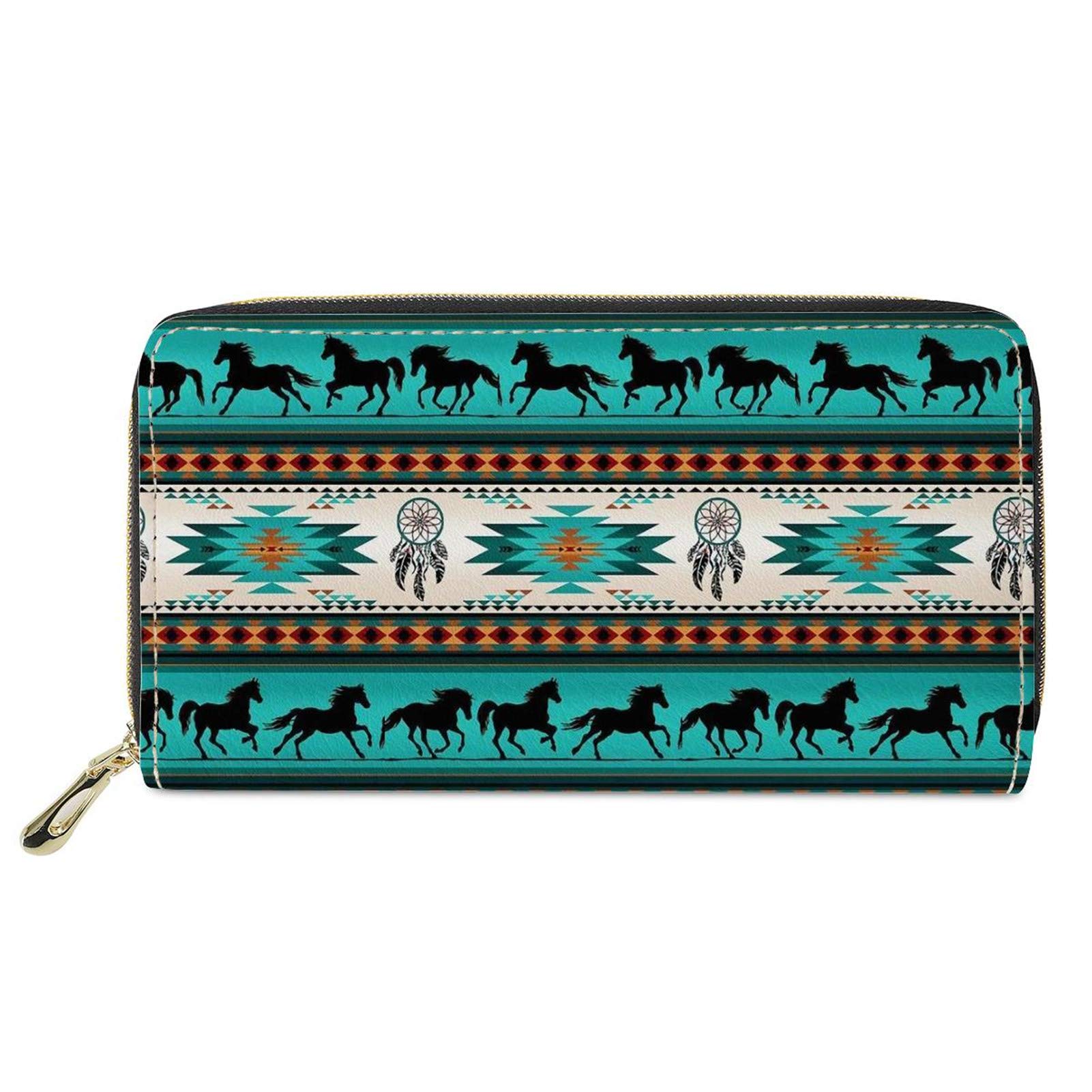 Boho Aztec Leather Clutch Wallet for Women - Travel & Daily Use