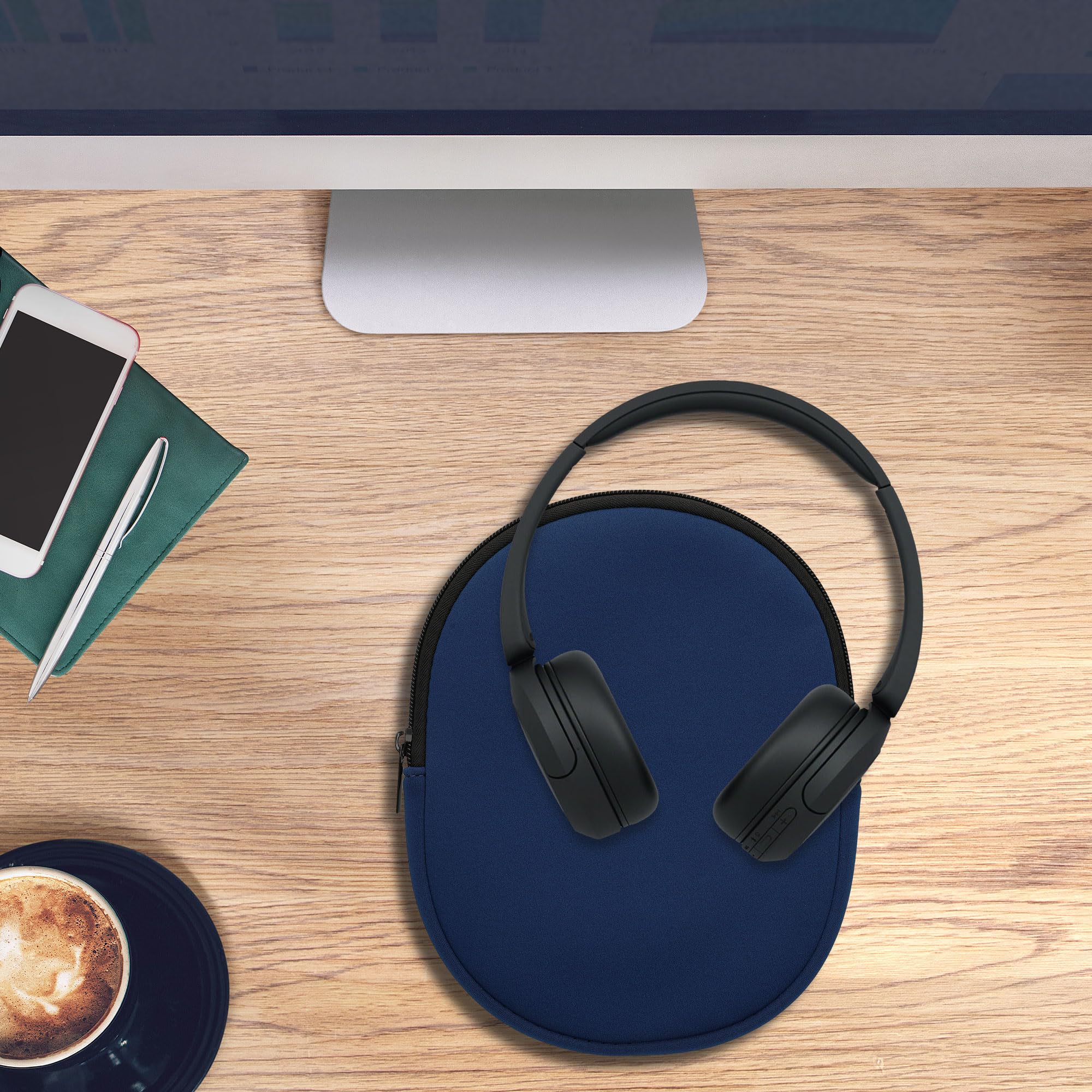 kwmobile Neoprene Headphone Case Compatible with Sony WH-CH520 WH-CH510 MDR-ZX110 - Protective Zippered Pouch for Travel Storage in Dark Blue | Perfect for Commuting, Gym & Airplane Use