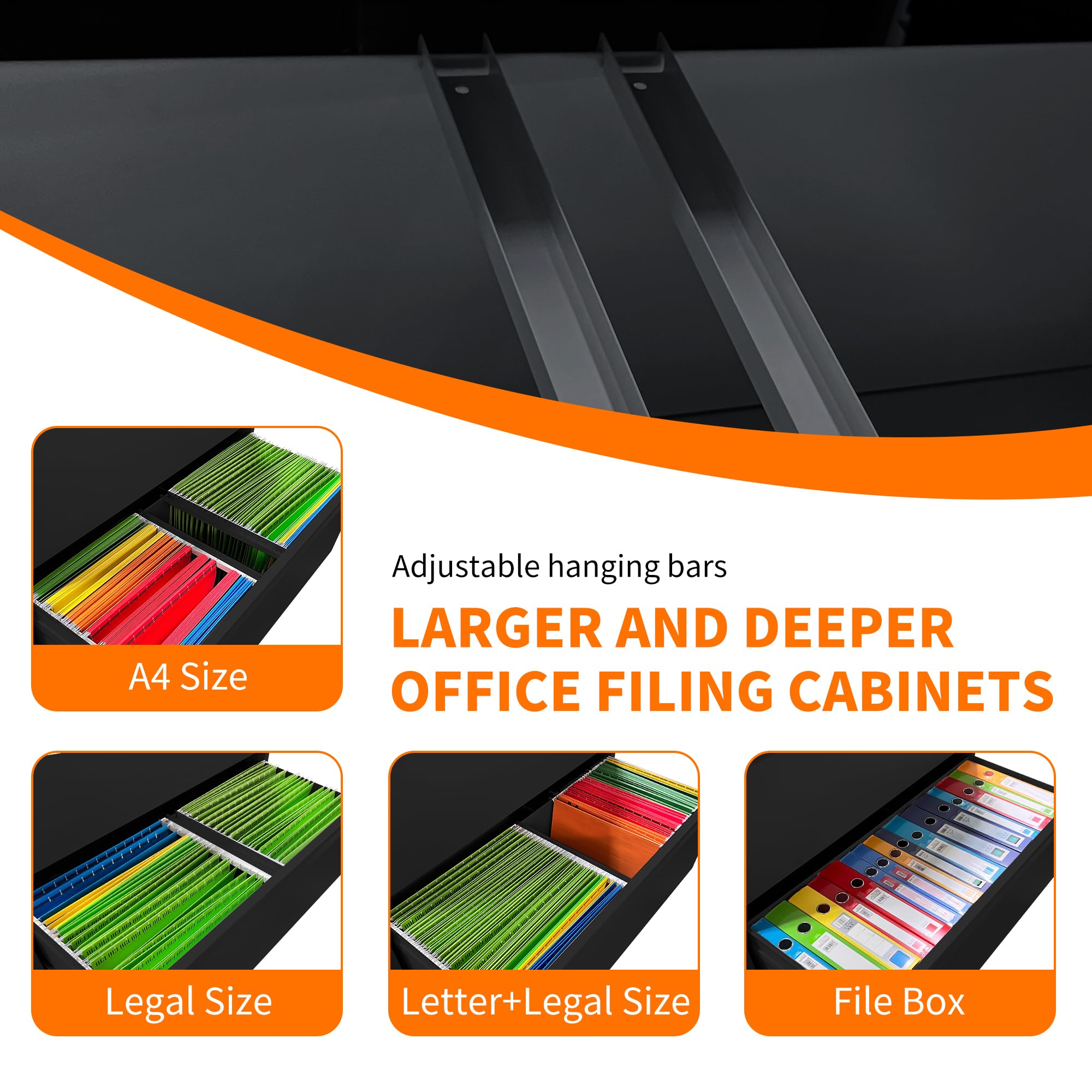 Heavy Duty Locking Metal Filing Cabinet with Drawers - Large Lateral Steel File Cabinet for Legal & Letter Size Documents - Perfect for Home Office, Business Storage & Organization Needs