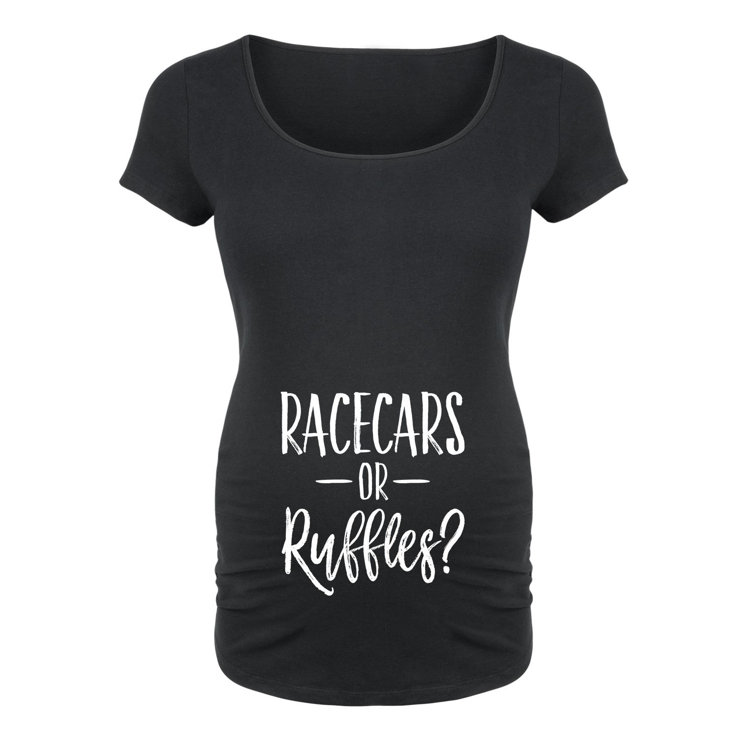 Bloom Maternity Scoop Neck T-Shirt - Racecars or Ruffles Design - Soft Cotton Pregnancy Tee for Casual Wear & Baby Showers