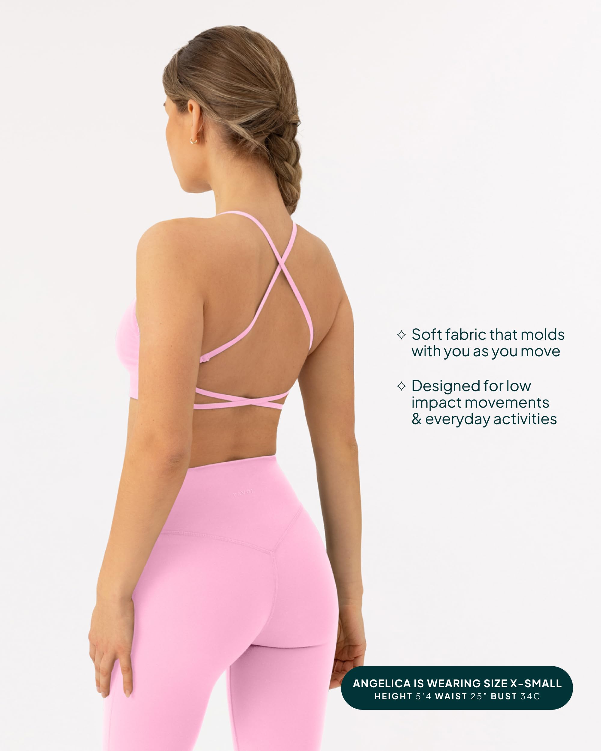 Open Back Strappy Yoga Bras for Women - Low Support Criss-Cross Sports Bra with Removable Pads - FlexFlow - Perfect for Yoga, Gym Workouts & Dance Classes