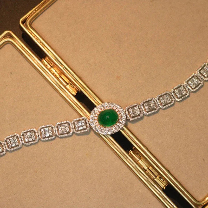 18K Gold Real Diamond & Natural Emerald Luxury Bracelet for Women - High-Quality Gift for Banquets, Parties & Special Occasions