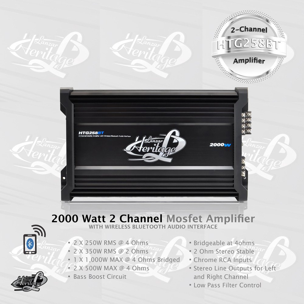 Lanzar 2000W 2-Channel Car Audio Amplifier - 2 Ohm Bridgeable 4 Ohm, MOSFET Power, RCA Input with Bass Boost - High Power Amp for Car Speakers & Subwoofers - Perfect for Car Audio Upgrades, Road Trips & Bass Enthusiasts
