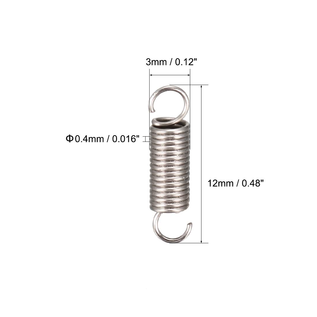 uxcell Extension Spring - 0.4mm Wire Dia, 3mm OD, 12mm Free Length, Spring Steel Small Dual Hook Tension Spring (70pcs) - Perfect for DIY Projects, Jewelry Making, and Small Mechanical Repairs