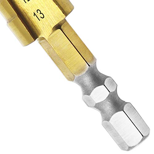 Meichoon HSS Titanium Coated Step Drill Bit Set (3-13mm) - Hex Shank Power Tool for Metal, Wood & Plastic - Professional Pagoda Hole Cutter & Reamer - Perfect for DIY Projects, Home Repairs & Electrical Work