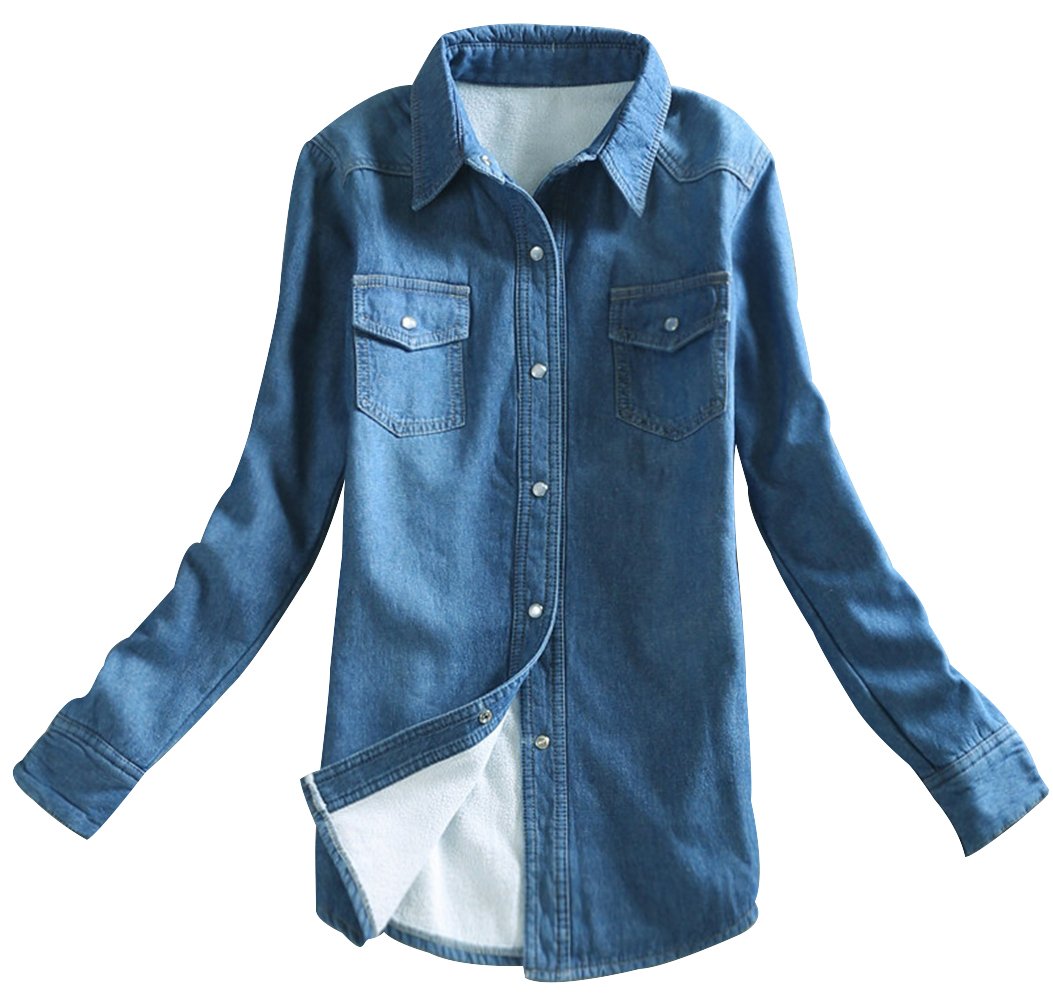 Trendy Women's Denim Jacket with Fleece Lining - Slim Fit Thick Jean Shirt for Girls & Women | Perfect for Fall Winter Fashion, Casual Outings & Outdoor Activities