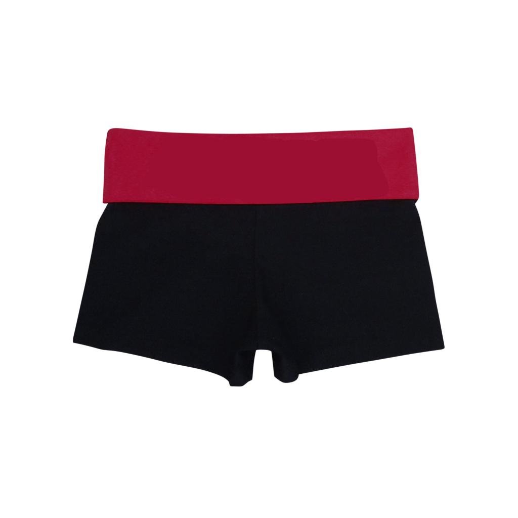 K-Bee Women's Black & Red Foldover Yoga Shorts - High Waisted Workout Shorts for Yoga, Pilates, Gym & Dance
