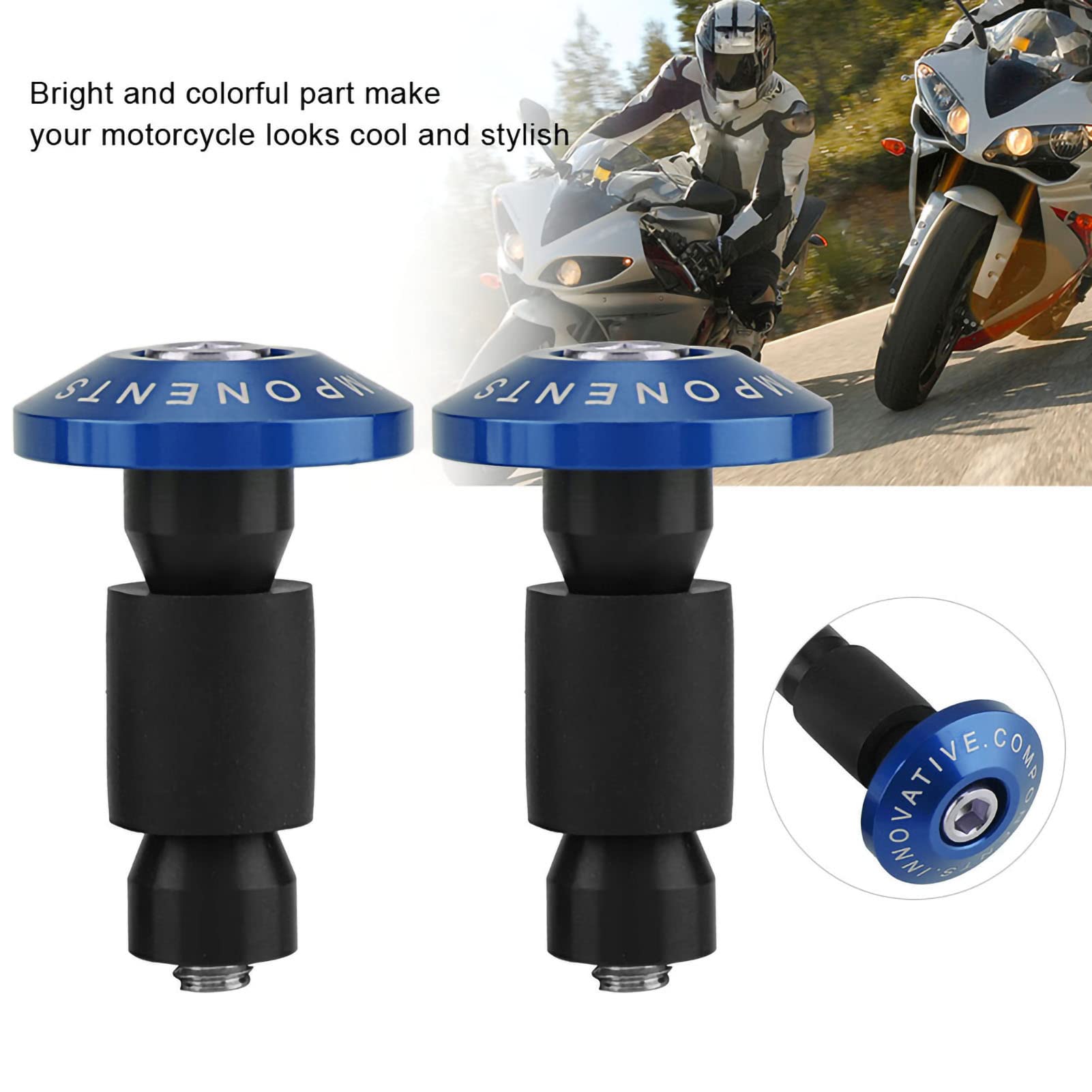 Acouto 22mm (7/8inch) Universal Motorcycle Bar End Plugs - Blue Handlebar Slider Plugs for Racing, ATV & Offroad Bikes | Durable Protection for Motorcycle Handlebars During Rides & Parking