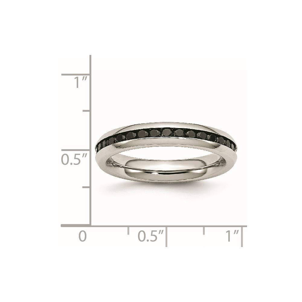 4mm Black Cubic Zirconia Stainless Steel Ring for Women - Elegant Fine Jewelry Gift for Her - Perfect for Anniversary, Birthday & Special Occasions