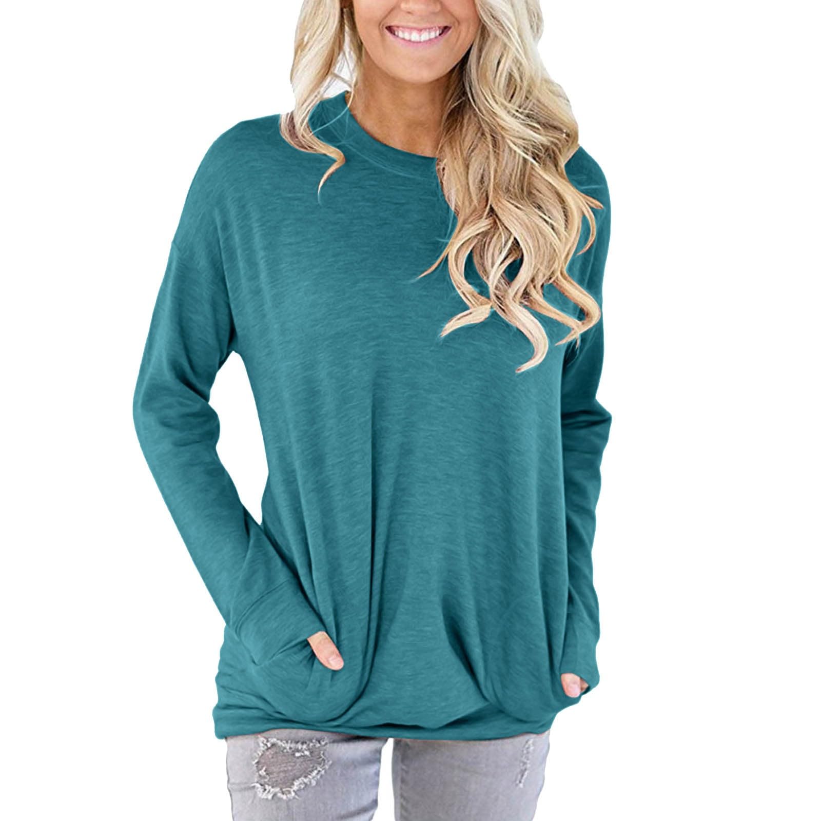Women's Casual Pocket Tunic Tops - Loose Fit Long Sleeve Crewneck Pullover Sweatshirt | Comfortable & Stylish Daily Wear for Work, Weekend & Layering